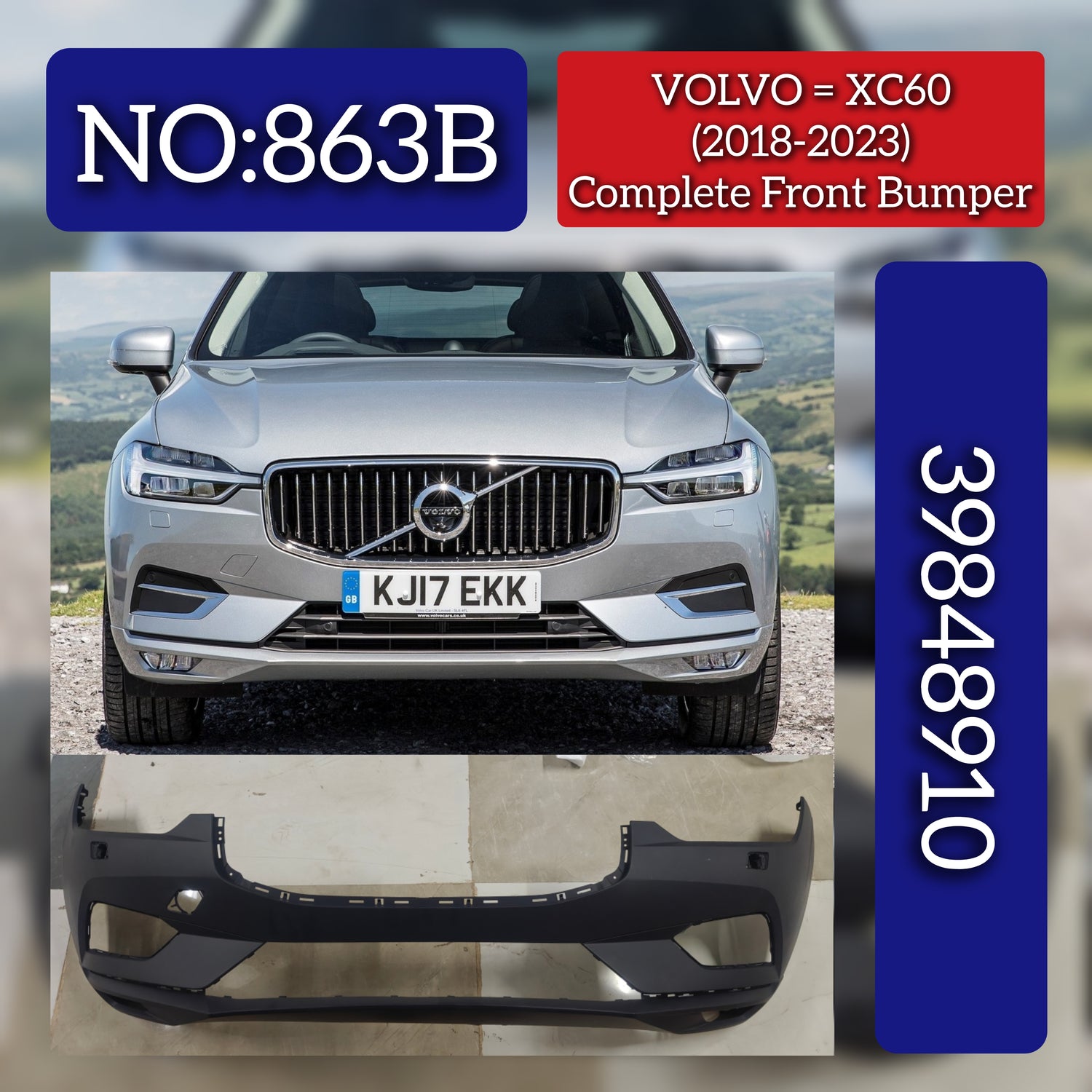 Complete Front Bumper With Spray 39848910 31425160 Compatible With Volvo XC60 (2018-21) Tag NO.863B