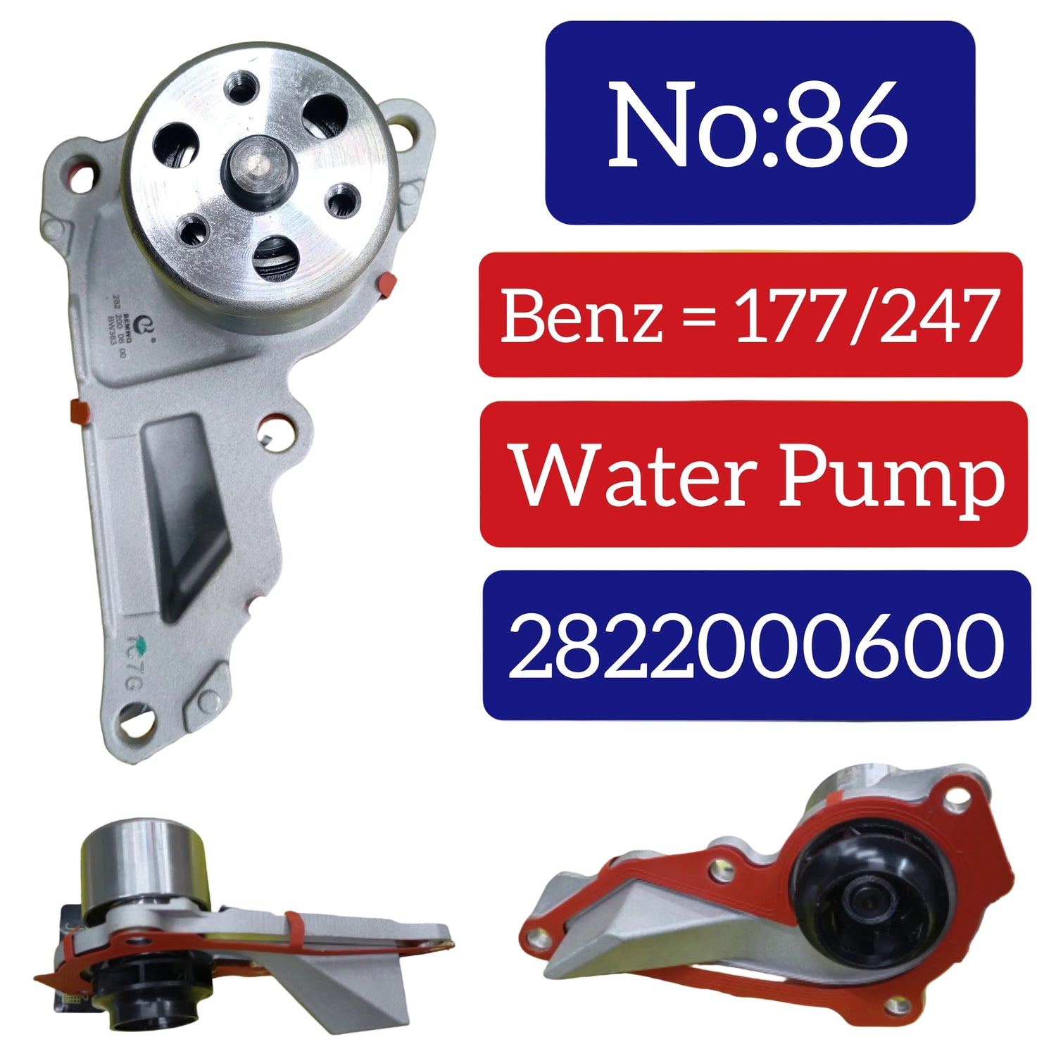 Water Pump 2822000600 A2002070100 A2822000600 Compatible With MERCEDES-BENZ MERCEDES-BENZ A-CLASS Saloon (V177) & GLA (H247) & GLB (X247) Tag No.86