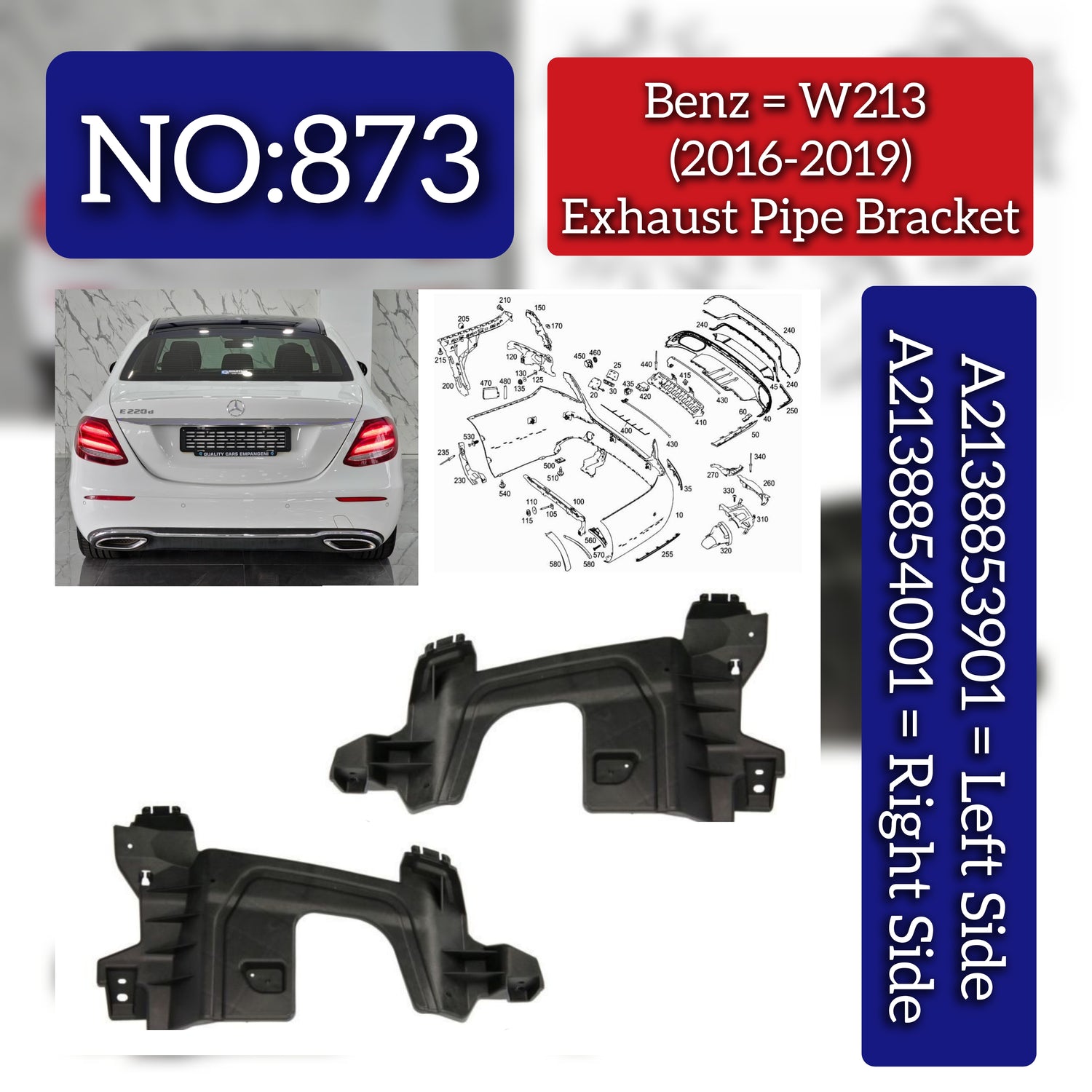 Rear Bumper Bracket Set Left A2138853901 2138853901 & Right 2138854001 A2138854001 Compatible With Mercedes Benz W213 (2016-19) Tag No.873