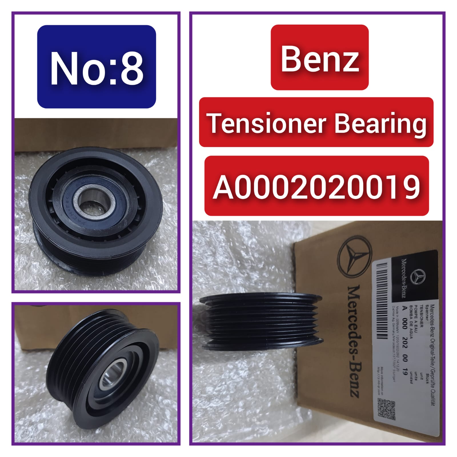 Belt Idler Pulley A0002020019 A6612003171 A0002020919 Compatible with MERCEDES-BENZ C-CLASS (W202) &  C-CLASS (W203) &  CLS (C219) & E-CLASS (W210)&  E-CLASS (W211) Tag no : 8