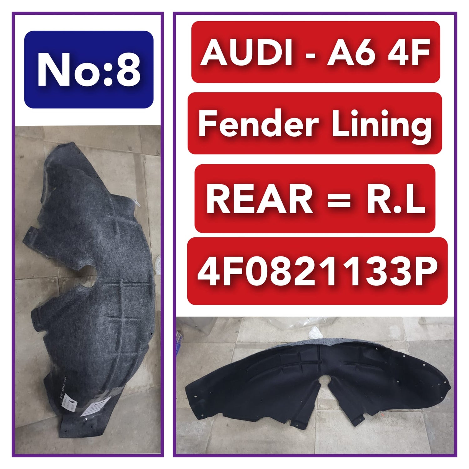 Rear Left Fender Liner 4F0821133P  Compatible With AUDI A6 4F Tag-FEA-08