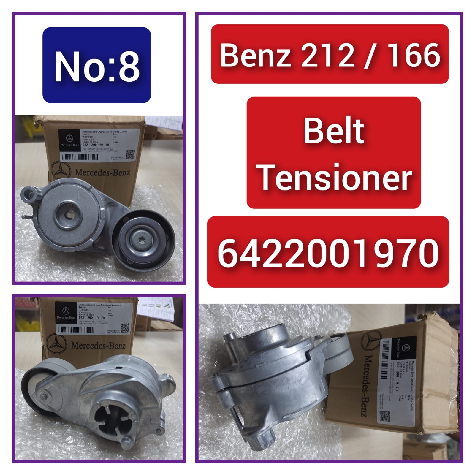 Belt Tensioner With Pulley 6422001970 A6422002370 A6422002070 Compatible With MERCEDES-BENZ G-CLASS (W463) & R-CLASS (W251, V251) & S-CLASS (W221, V221) & GL-CLASS (X164) Tag no : 8
