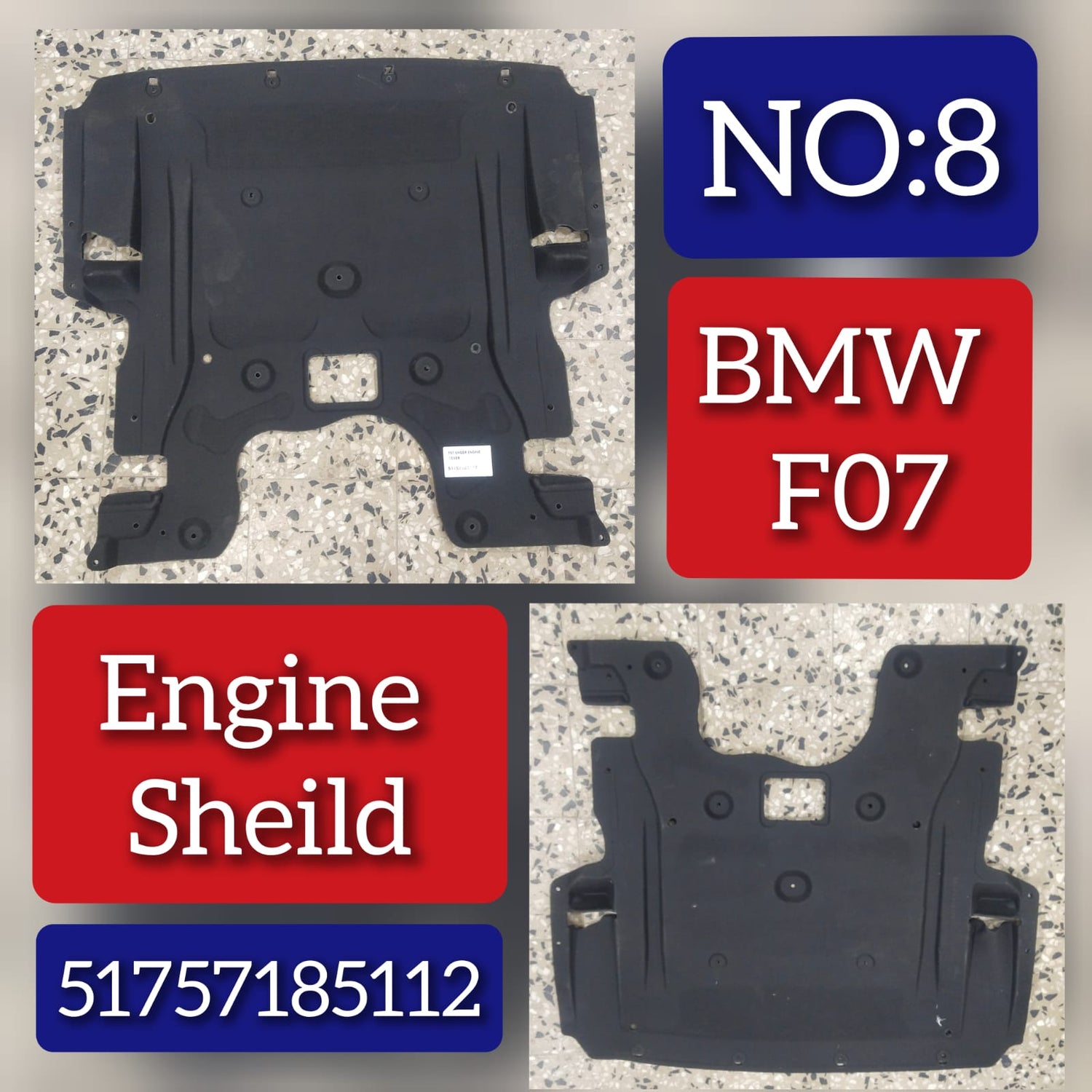Engine Splash Shield Guard Engine Under Cover Protection 51757185112 Compatible with BMW 5 Series F07 Tag No.8