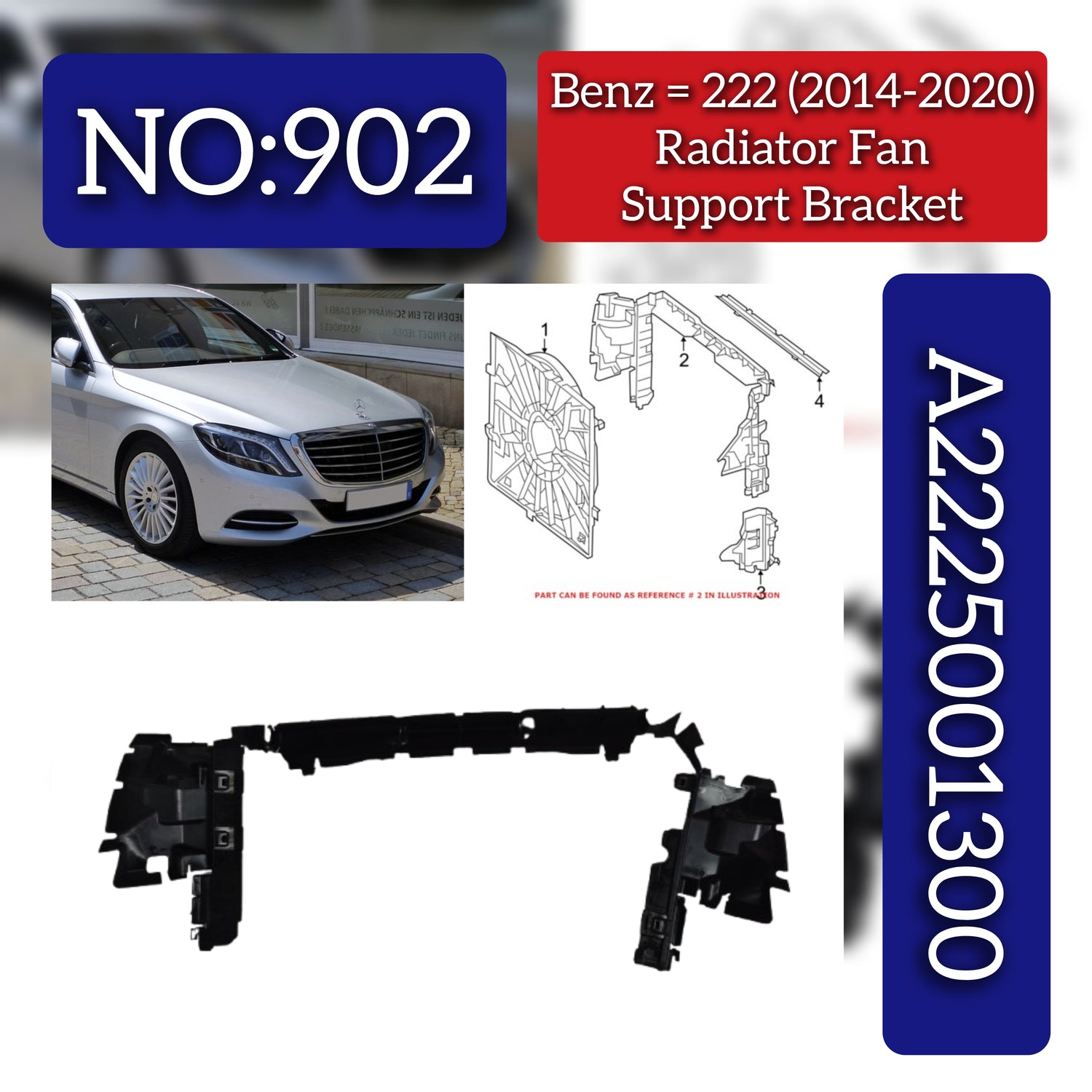 Radiator Fan Support Bracket 2225001300 Compatible With Mercedes-Benz S-CLASS W222 (2014-2020) Tag No.902