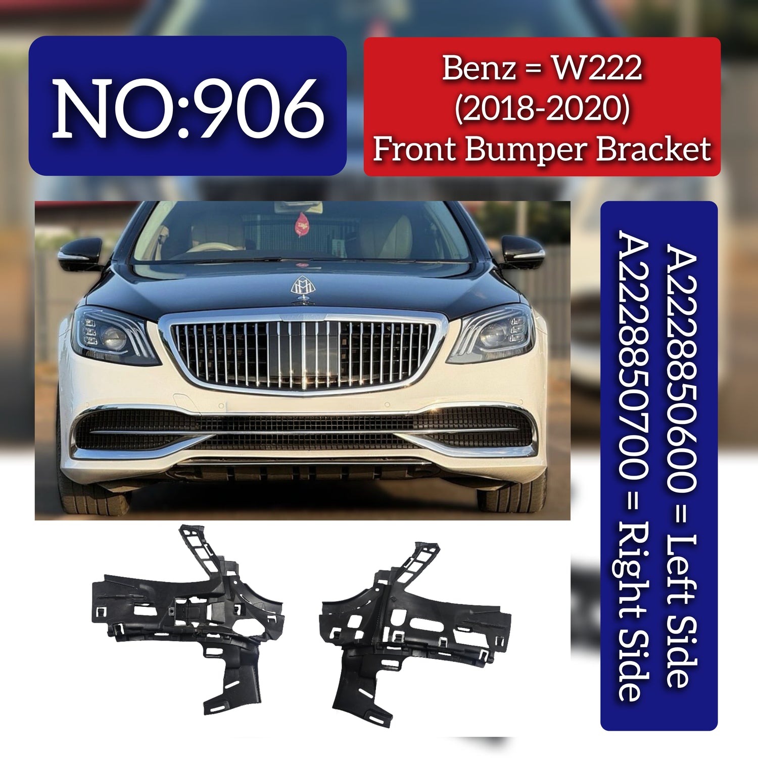 Front Bumper Bracket Set Left 2228850600 & Right 2228850700 Compatible With Mercedes Benz W222 (2018-20) Tag No.906