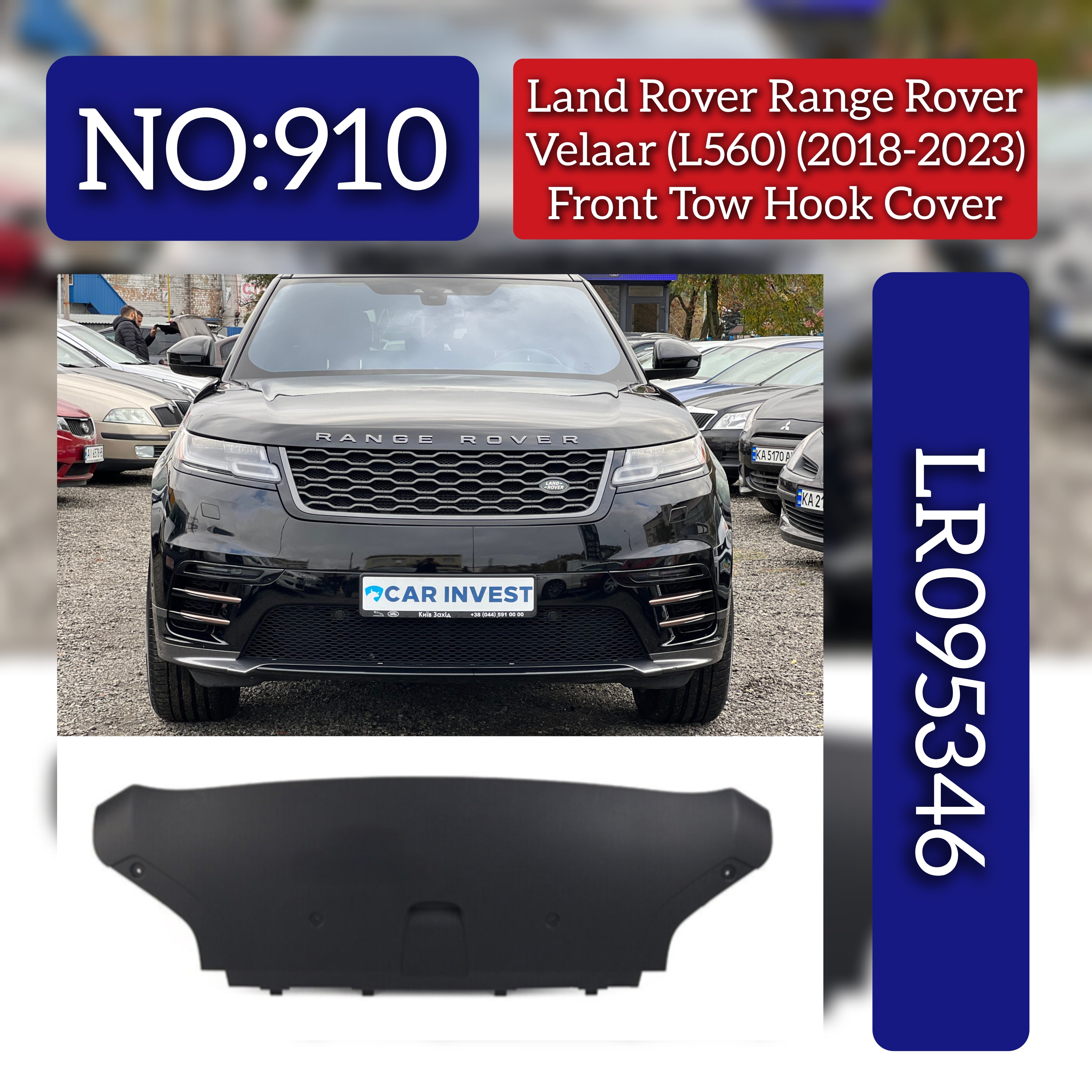 Front Bumper Tow Hook Cover LR095346 Compatible With Land Rover Range Rover Velar - L560 (2018-2023) Tag No.910