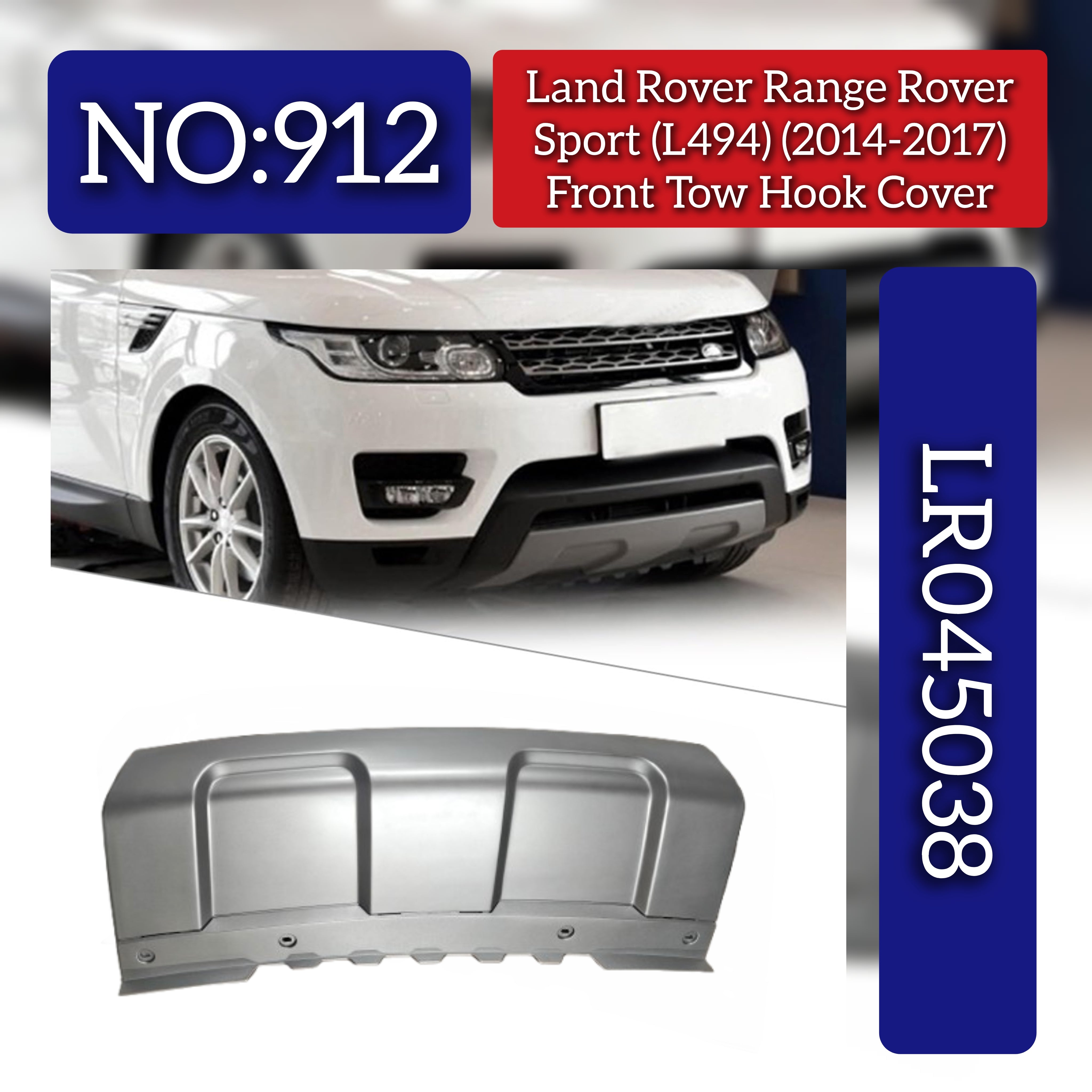 Front Bumper Tow Hook Cover LR045038 LR095428 Compatible With Land Rover Range Rover Sport - L494 (2014-2017) Tag No.912