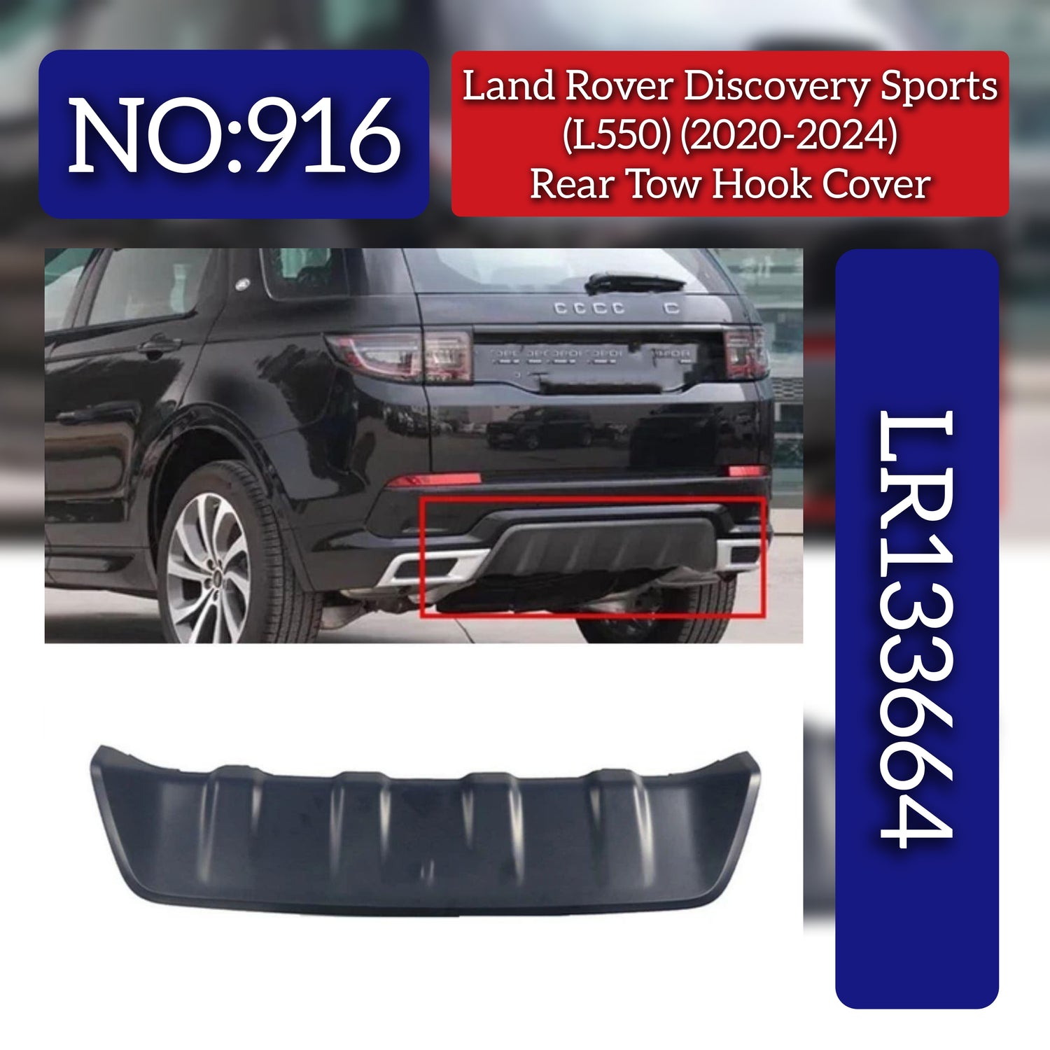 Rear Bumper Tow Hook Cover LR133664 Compatible With Land Rover Discovery Sport - L550 (2020-2024) Tag No.916