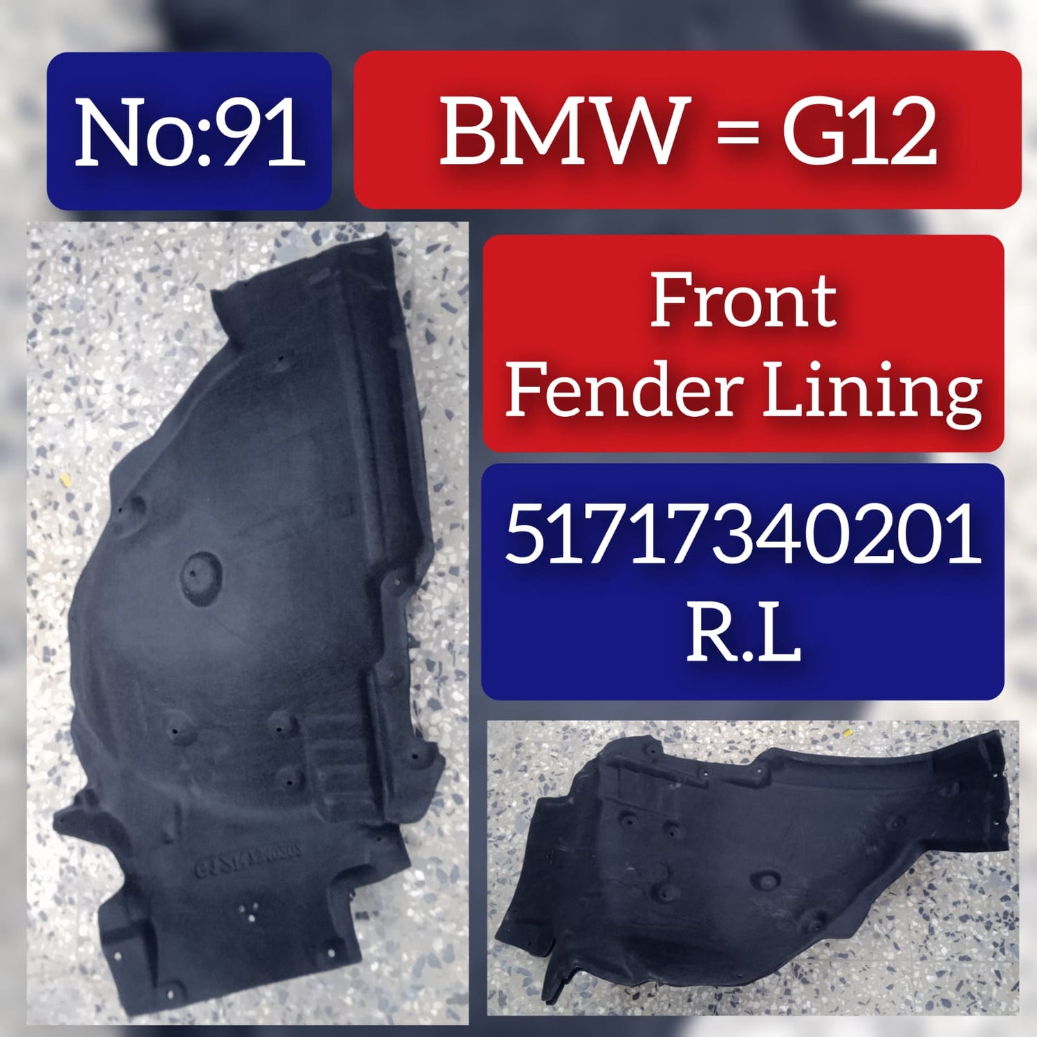 Rear Left Fender Liner 51717340201 Compatible With BMW 7 Series G11 G12 Tag-FE-91