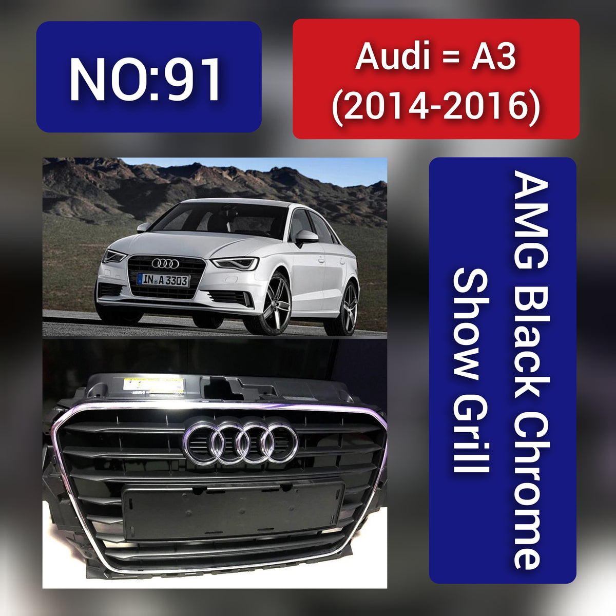 Show grill  Compatible With  Audi A3(2014-16) AMG Black Chrome