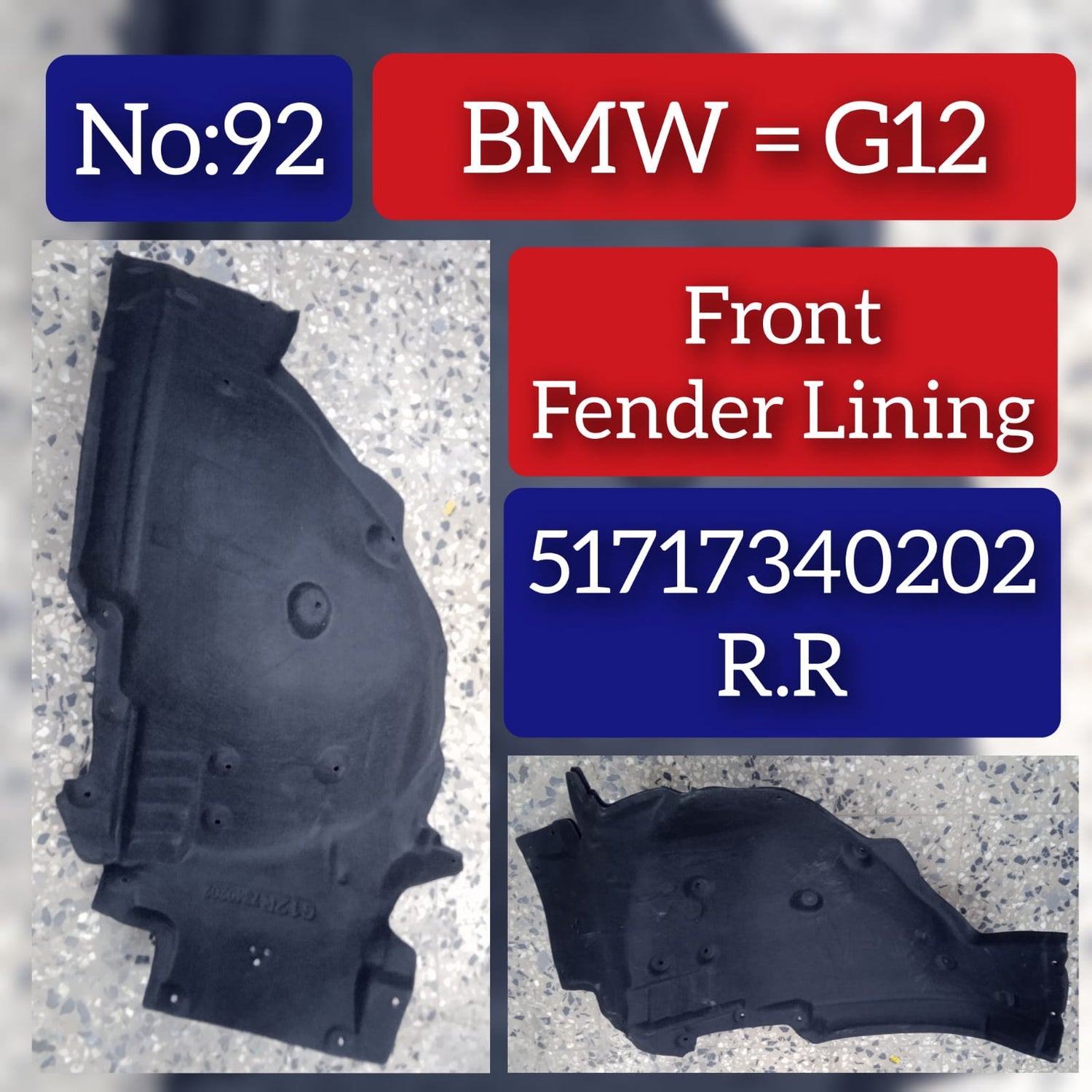 Rear Right Fender Liner 51717340202 Compatible With BMW 7 Series G11 G12 Tag-FE-92