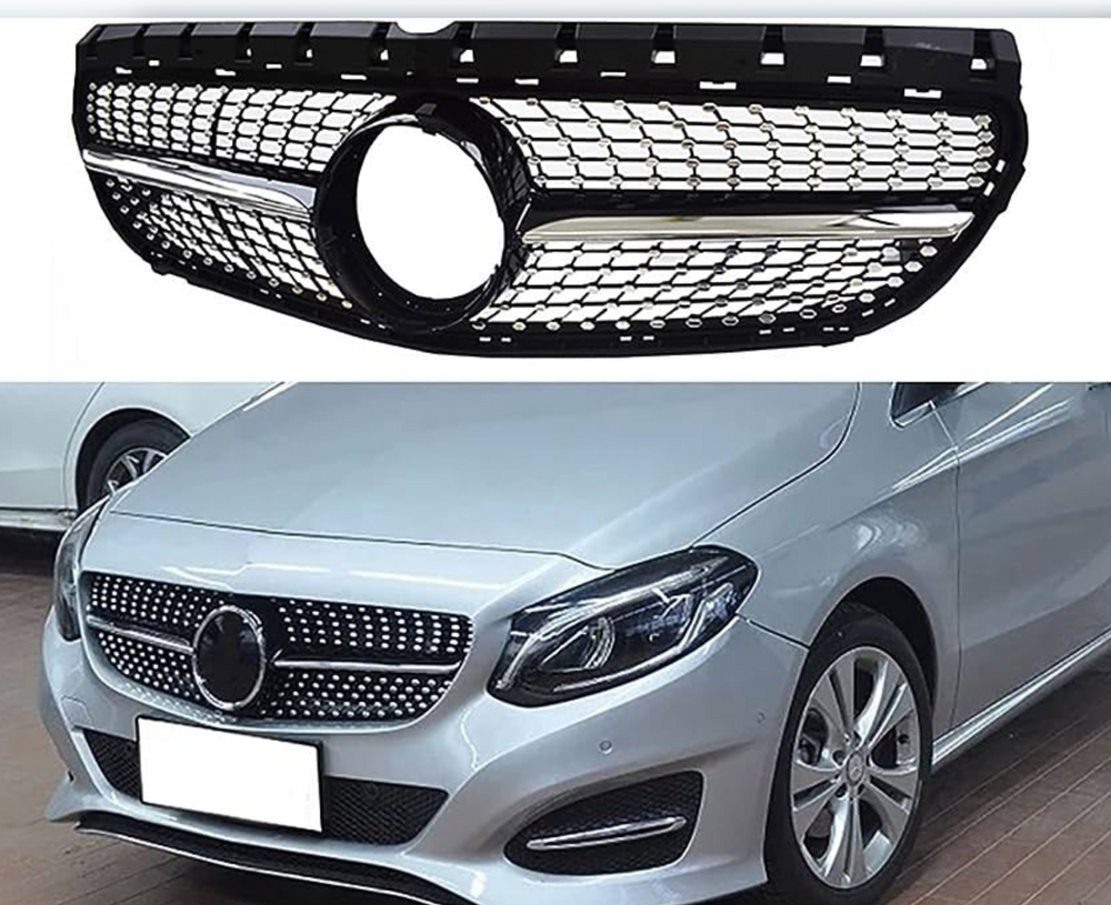 Diamond Black Chrome Show Grill  Compatible With  Mercedes Benz B-Class W246 (2015-2019) Tag 46