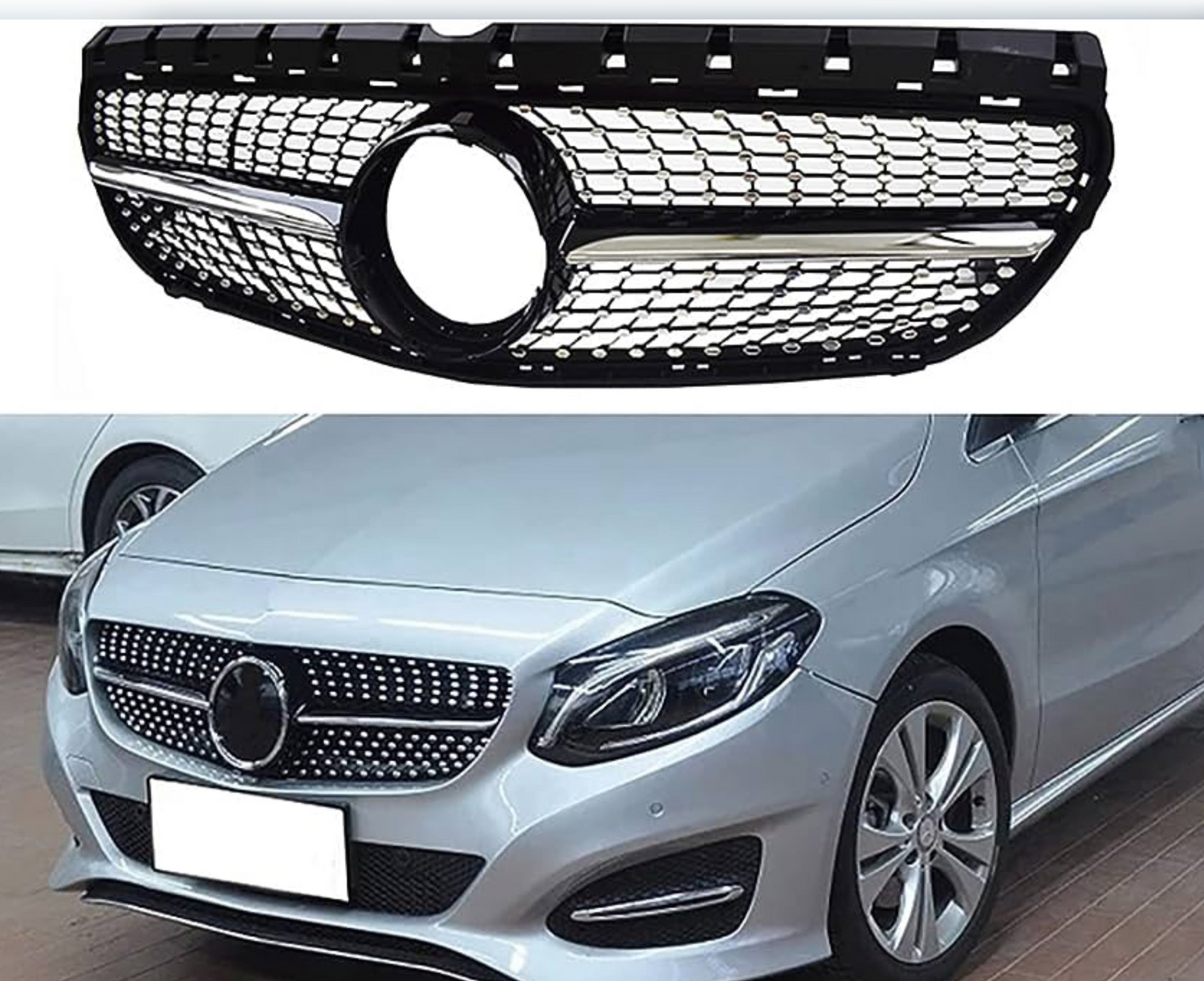 Diamond Black Chrome Show Grill  Compatible With  Mercedes Benz B-Class W246 (2015-2019) Tag 46