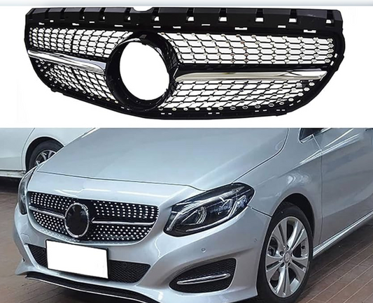 Diamond Black Chrome Show Grill  Compatible With  Mercedes Benz B-Class W246 (2015-2019) Tag 46