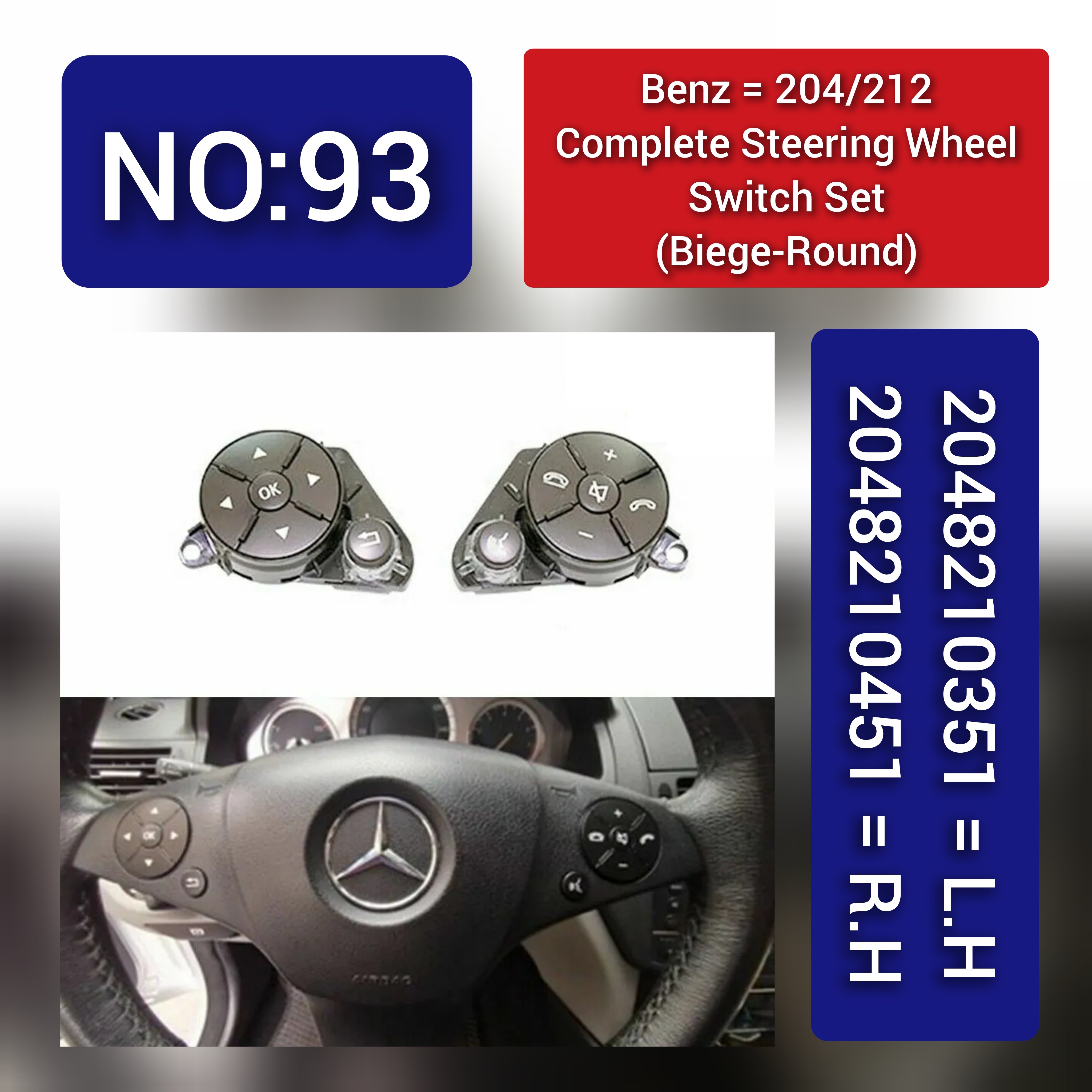Moka-Round Steering Wheel Switch Control Buttons 2048210351-8495 & 2048210451-8495 Compatible with MERCEDES BENZ C-CLASS W204 & E-CLASS W212