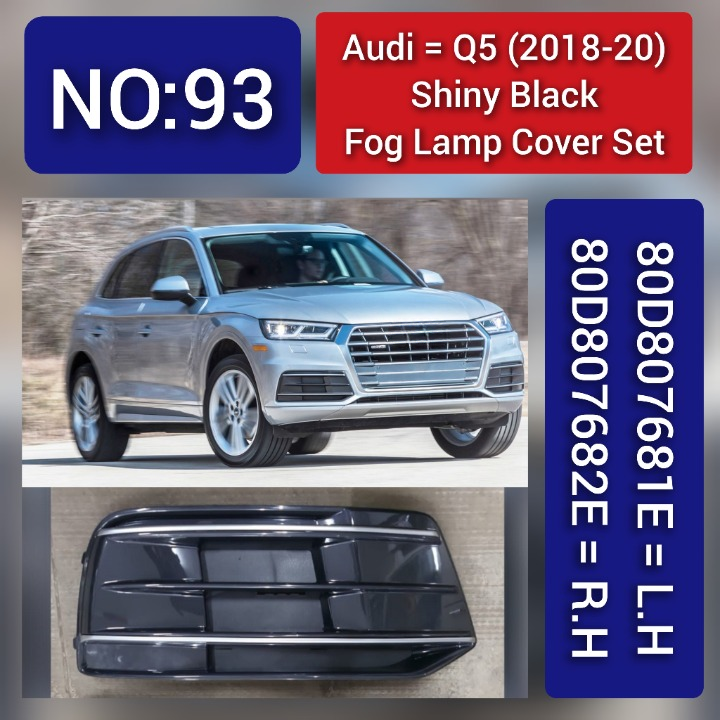 Fog Lamp Cover (Glossy Black) Left 80D807681E & Right Compatible With AUDI Q5 2018-2020 80D807682E Tag-FC-93