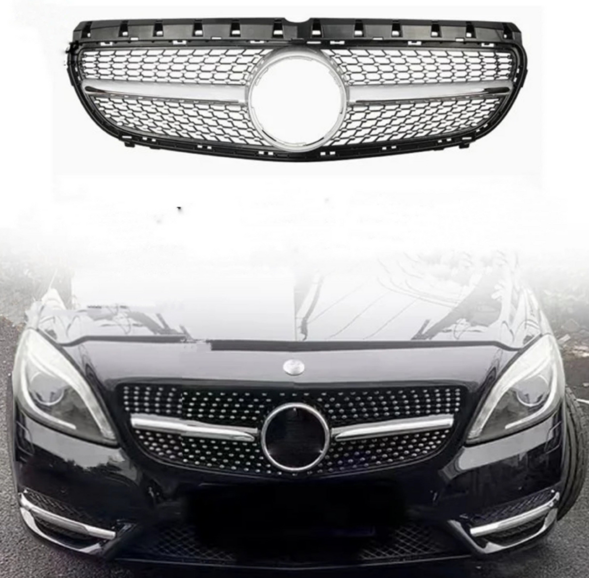 Diamond Silver Chrome Show Grill Compatible With  Mercedes Benz B-Class W246 (2015-2019) Tag 45