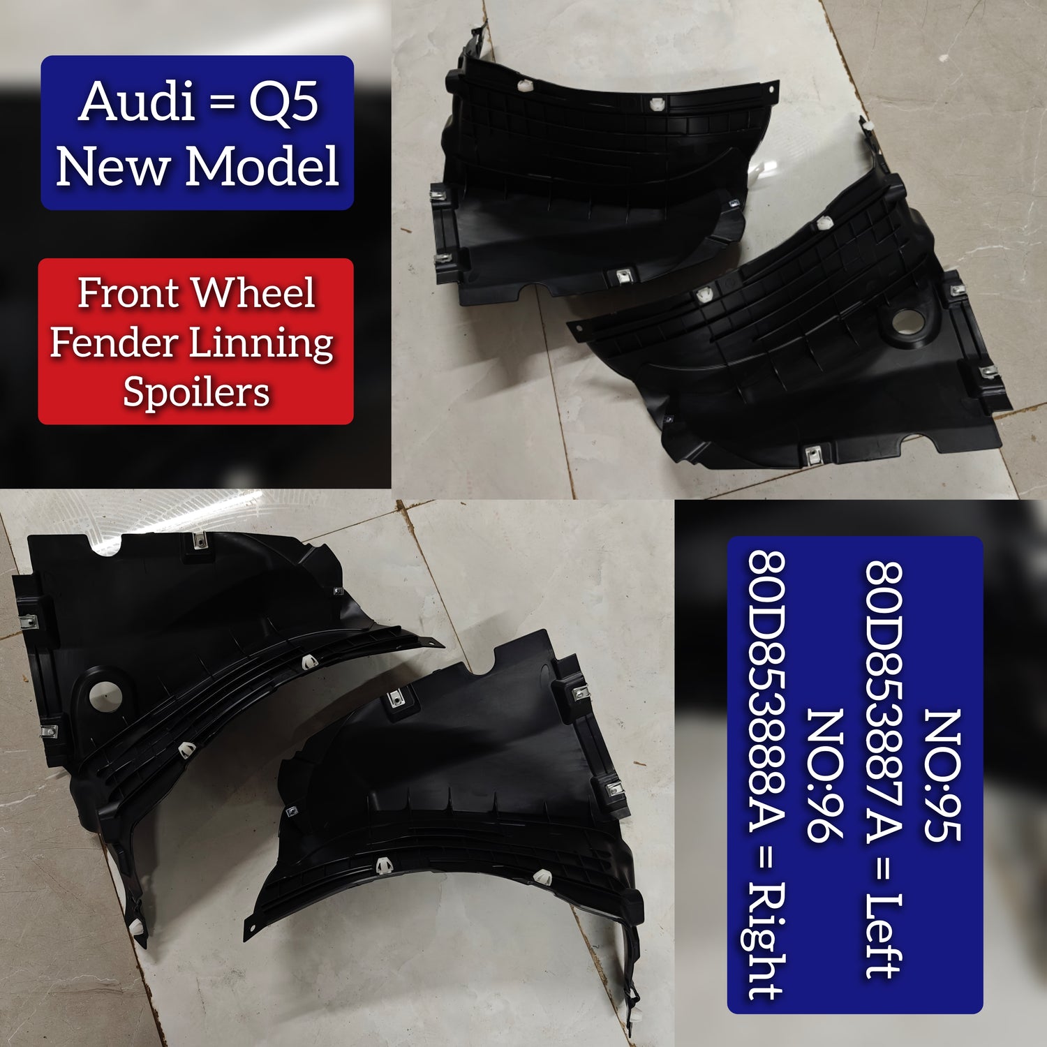 Front Left Wheel Spoiler Left 80D853887A Right 80D853888A 3AA805912 Compatible With AUDI  Q5 (FYB)  Q5 (8RB) Tag No 95/96