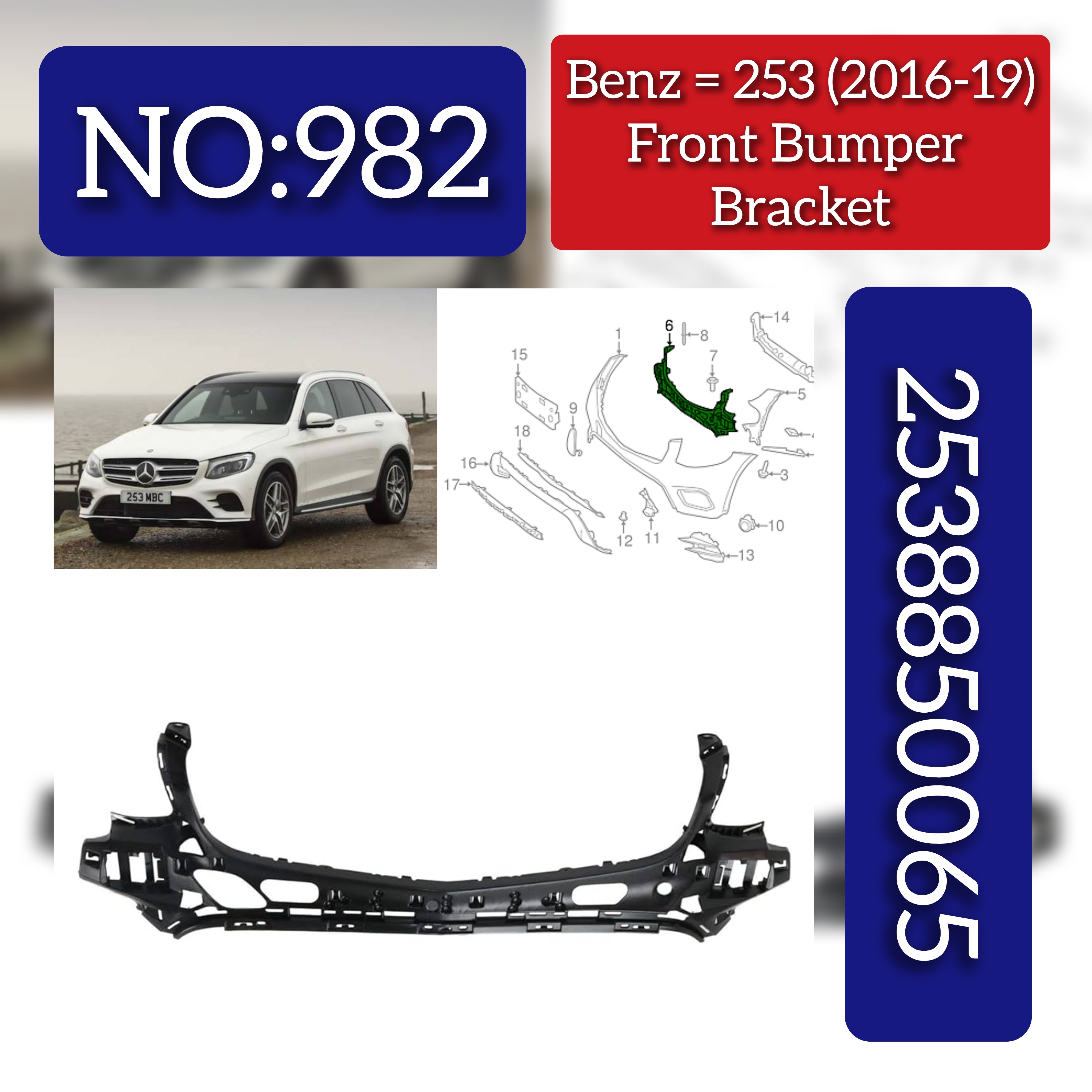 Front Bumper Support Center 2538850065 Compatible With MERCEDES-BENZ GLC X253 2016-2019 Tag No.982