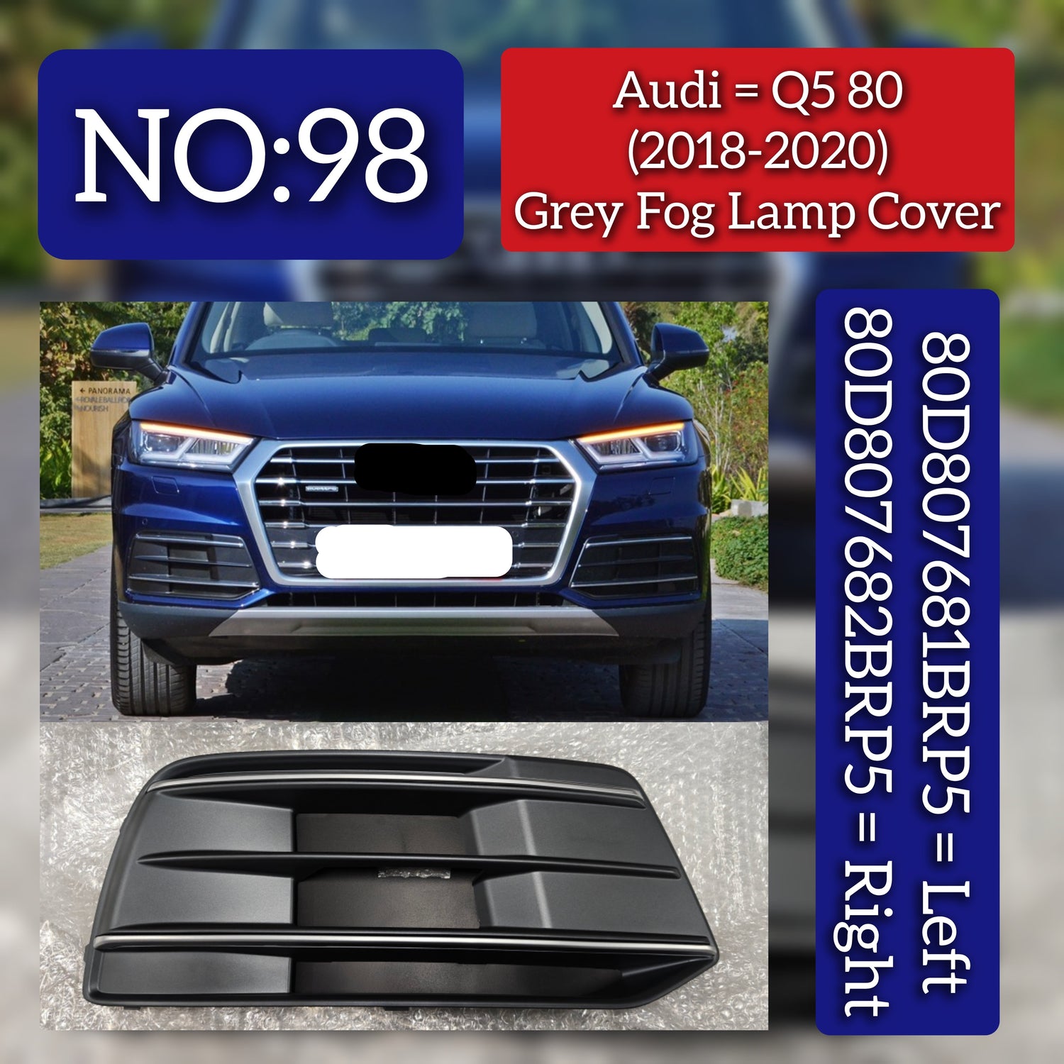 Fog Lamp Cover Left 80D807681BRS & Right 80D807682BRS Compatible With AUDI Q5 Tag-FC-98
