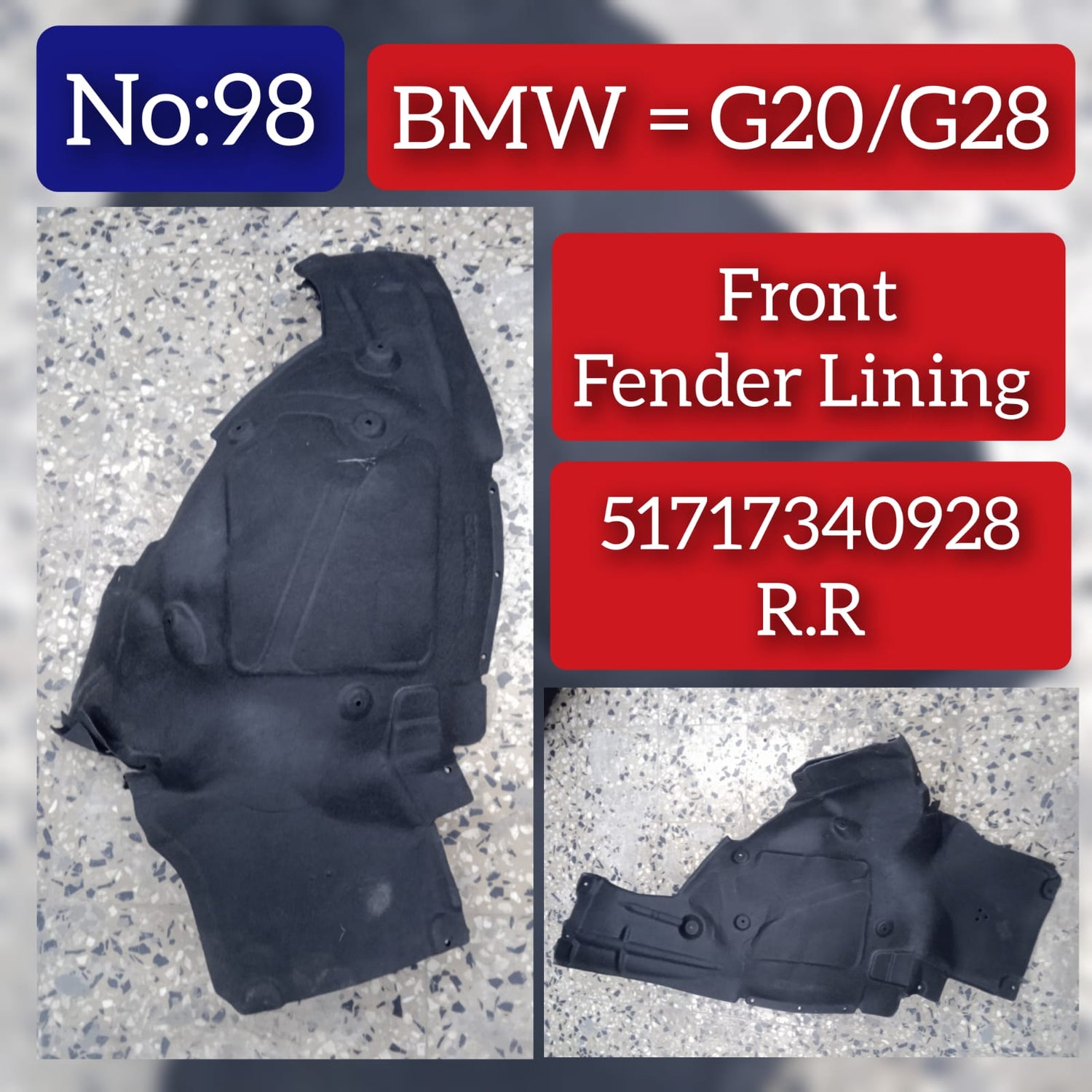 Rear Right Fender Liner 51717340928 Compatible With BMW 3 Series G20, G80, G28 Tag-FE-98