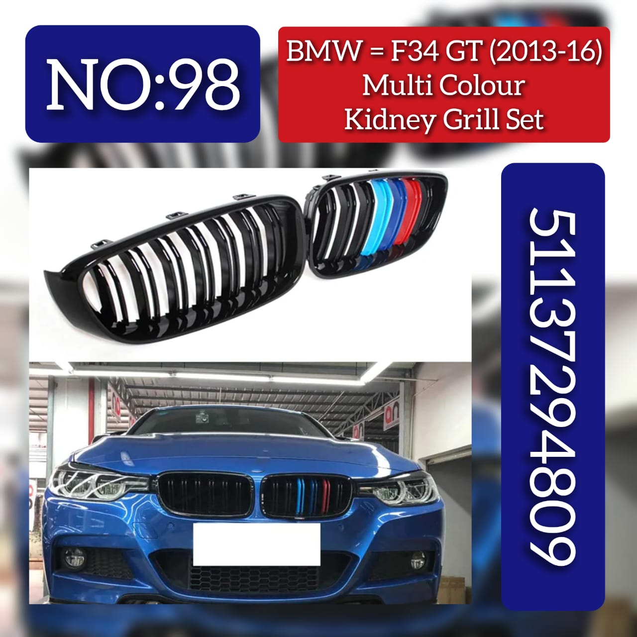 Front Bumper Kidney Grille Left & Right 51137294809 Compatible With BMW  3 Series F34 GT 2013-2016 Tag No.98