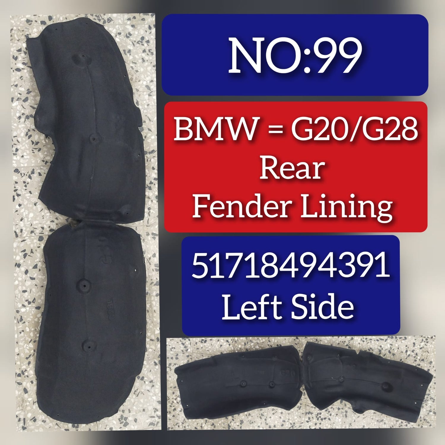 Rear Wheel Fender Liner Left 51718494391 & Right 51718494392 Compatible With BMW 3 Series G20 G28 (2020) Tag No.99,100