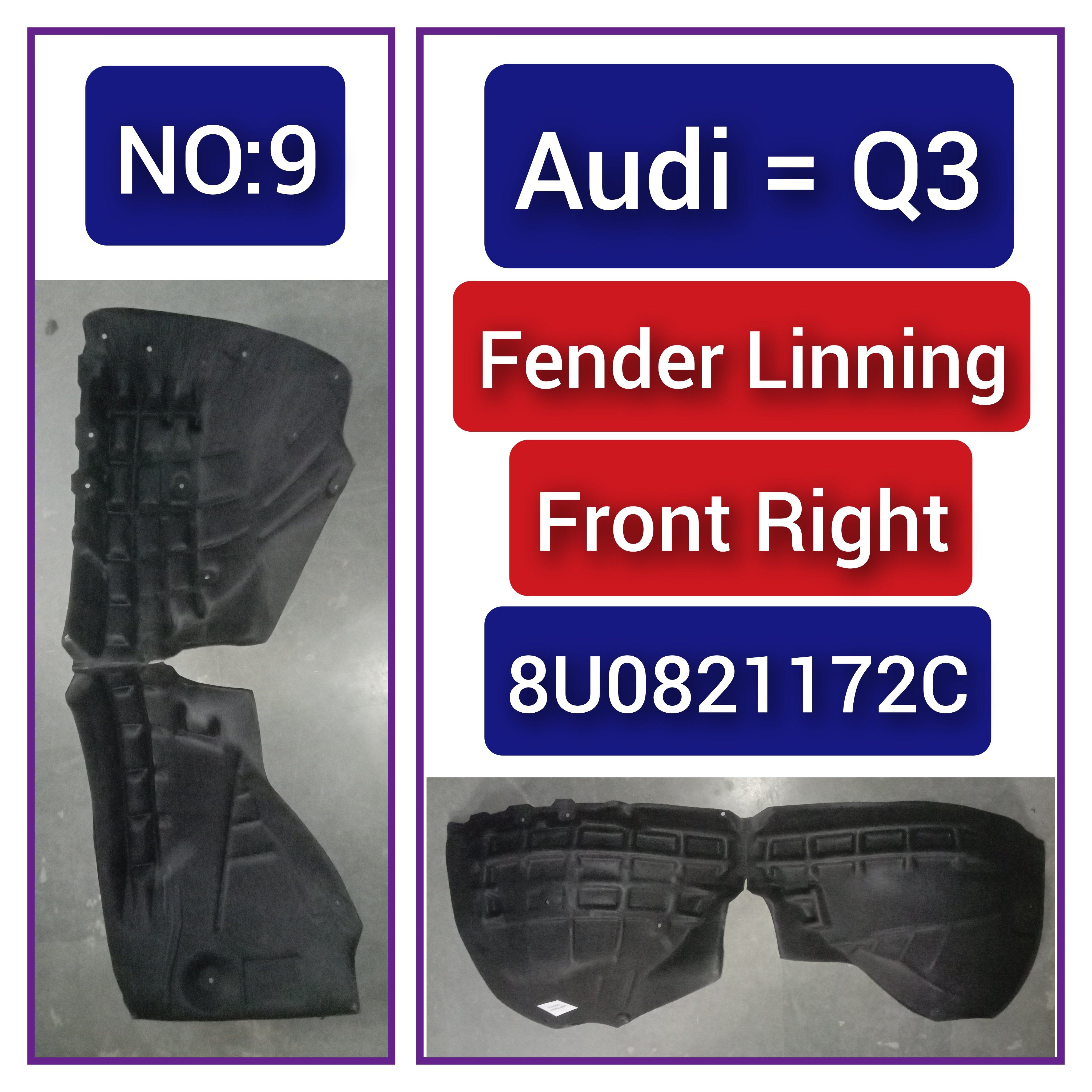 Front Right Fender Liner 8U0821172C Compatible With AUDI Q3 Tag-FEA-09