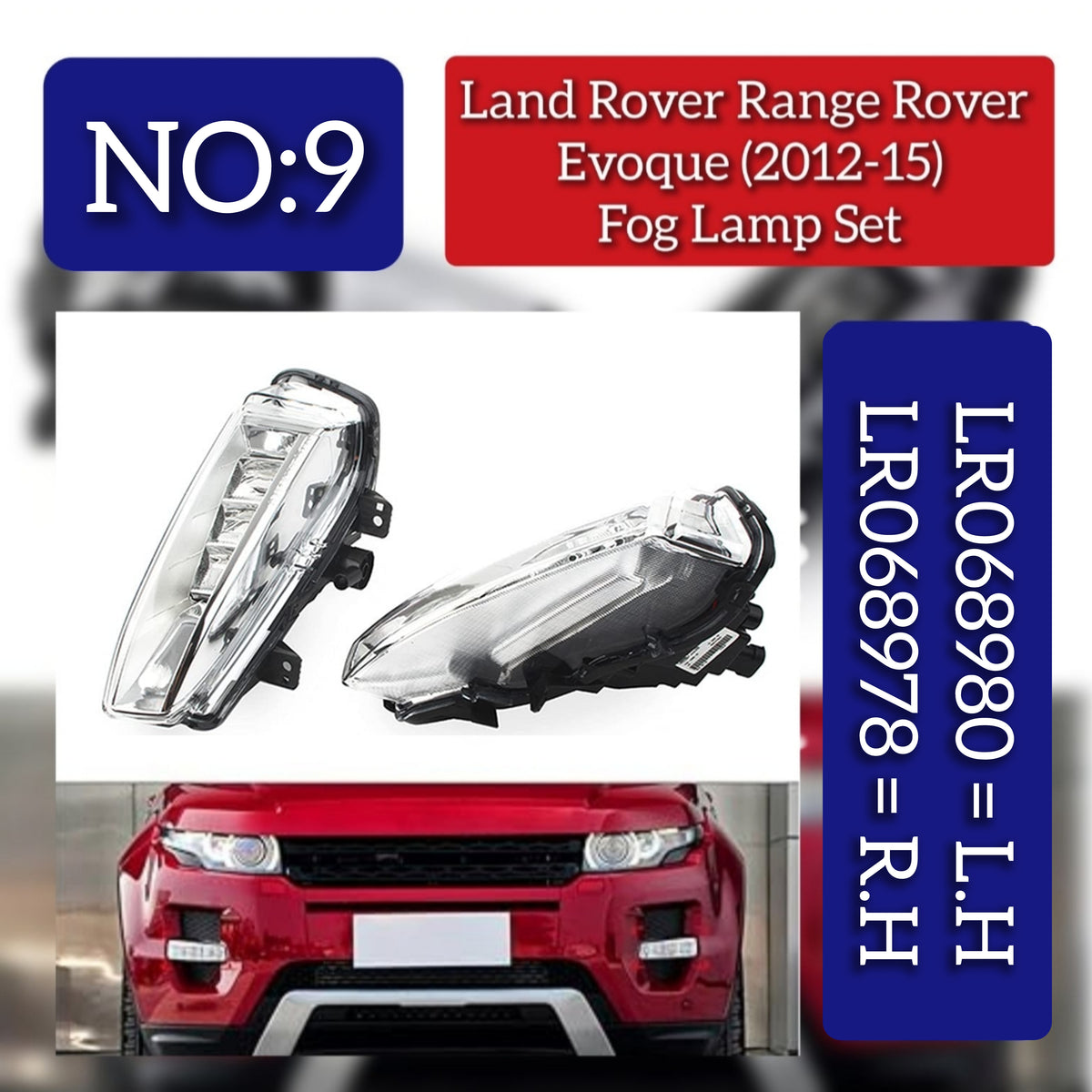 Fog Lamp Fog Light Left  LR068980 & Right LR068978 Compatible With Land Rover (2012-2015) Tag No.9