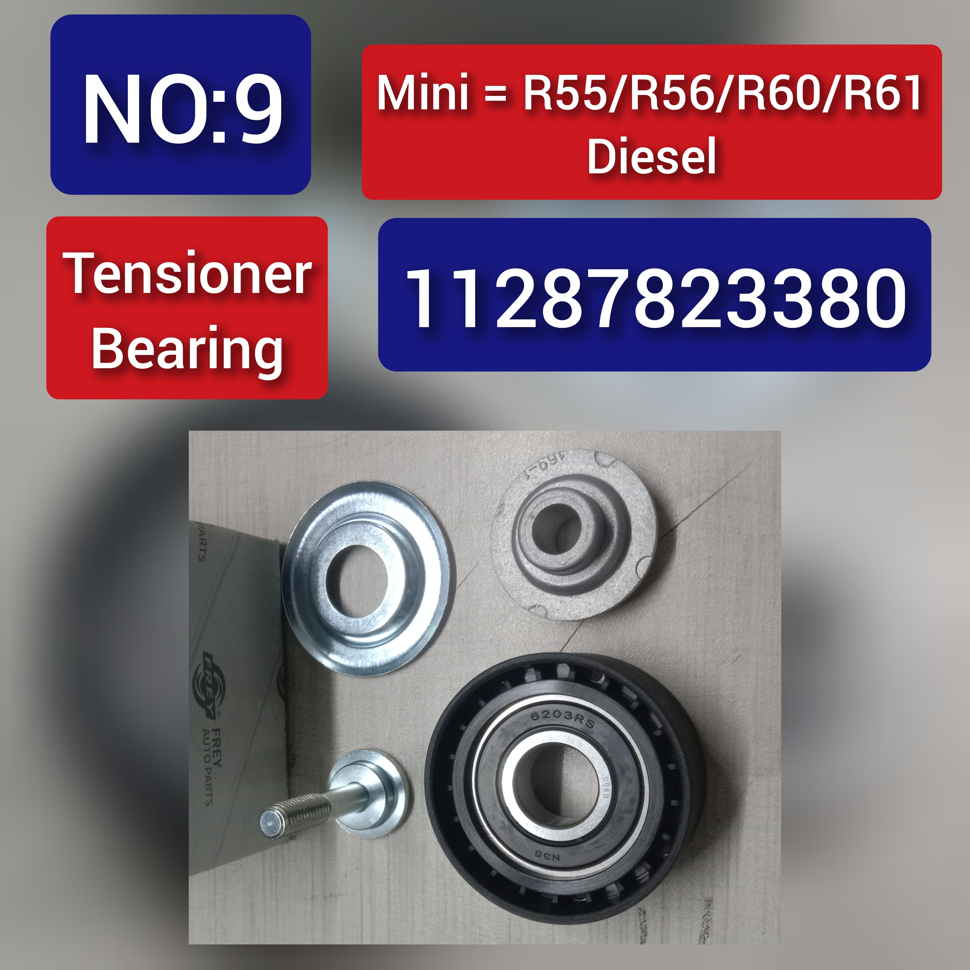 Belt Idler Pulley 11287823380 11287823374 11288511919 Compatible with  MINI (R56) & MINI CLUBMAN (R55)& MINI COUNTRYMAN (R60) & MINI Convertible (R57) & MINI Coupe (R58) & MINI PACEMAN (R61) & MINI Roadster (R59) Tag no : 9