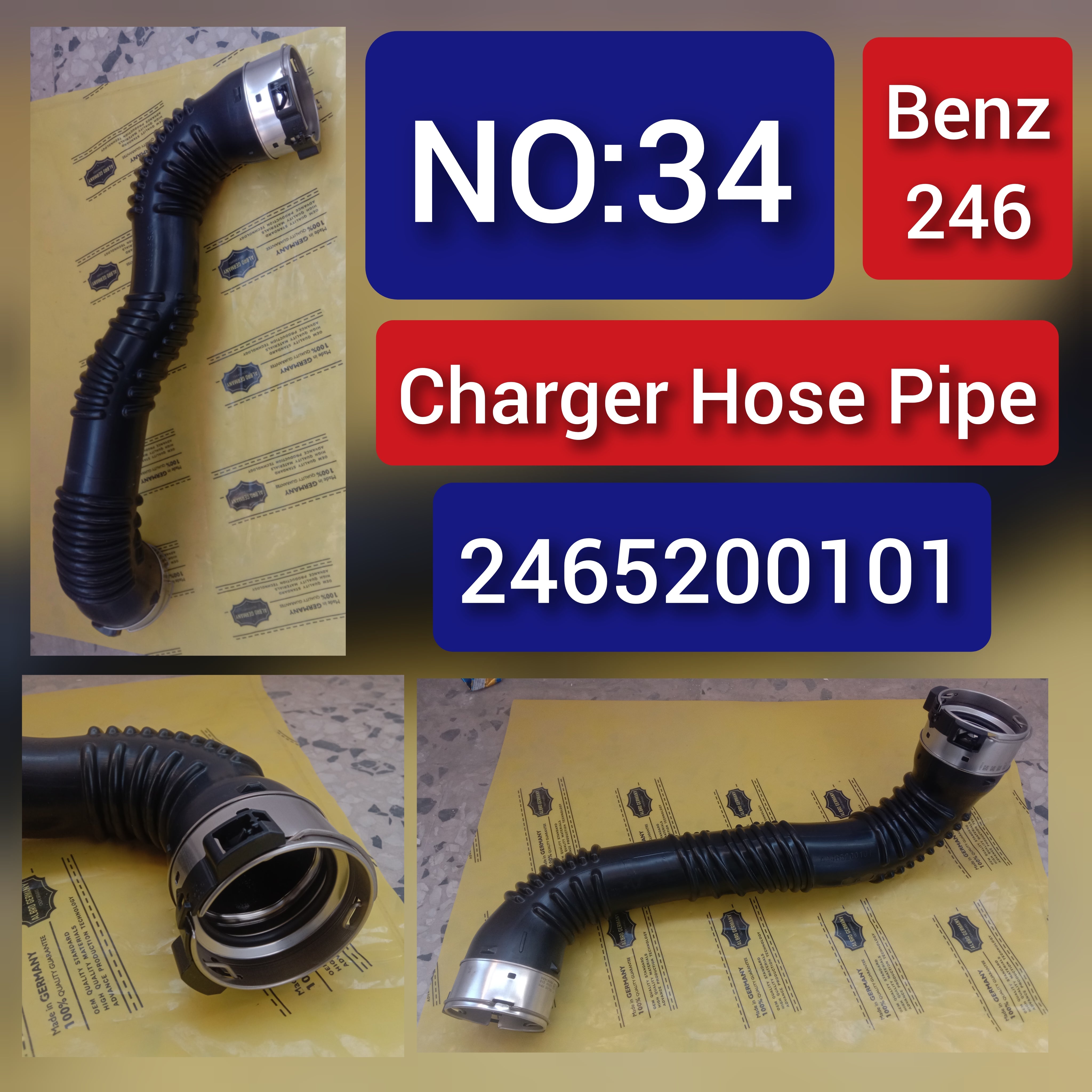 Charger Air Hose Pipe 2465200101 MERCEDES-BENZ GLA-CLASS X156 Tag-H-34