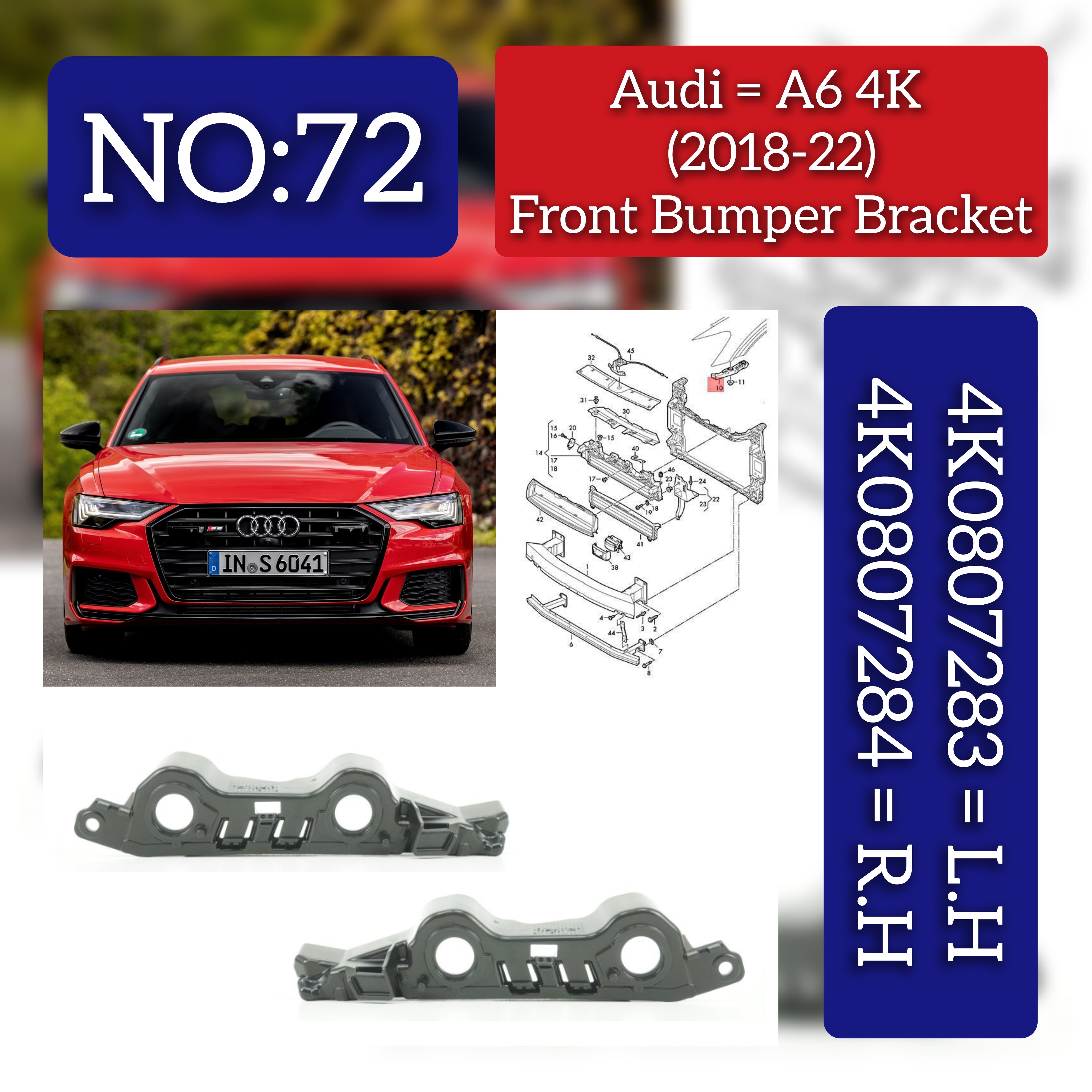 Front Bumper Bracket Right 4K0807284 & Left 4K0807283 Compatible With Audi A6 4K (2018-2022) No:- 72