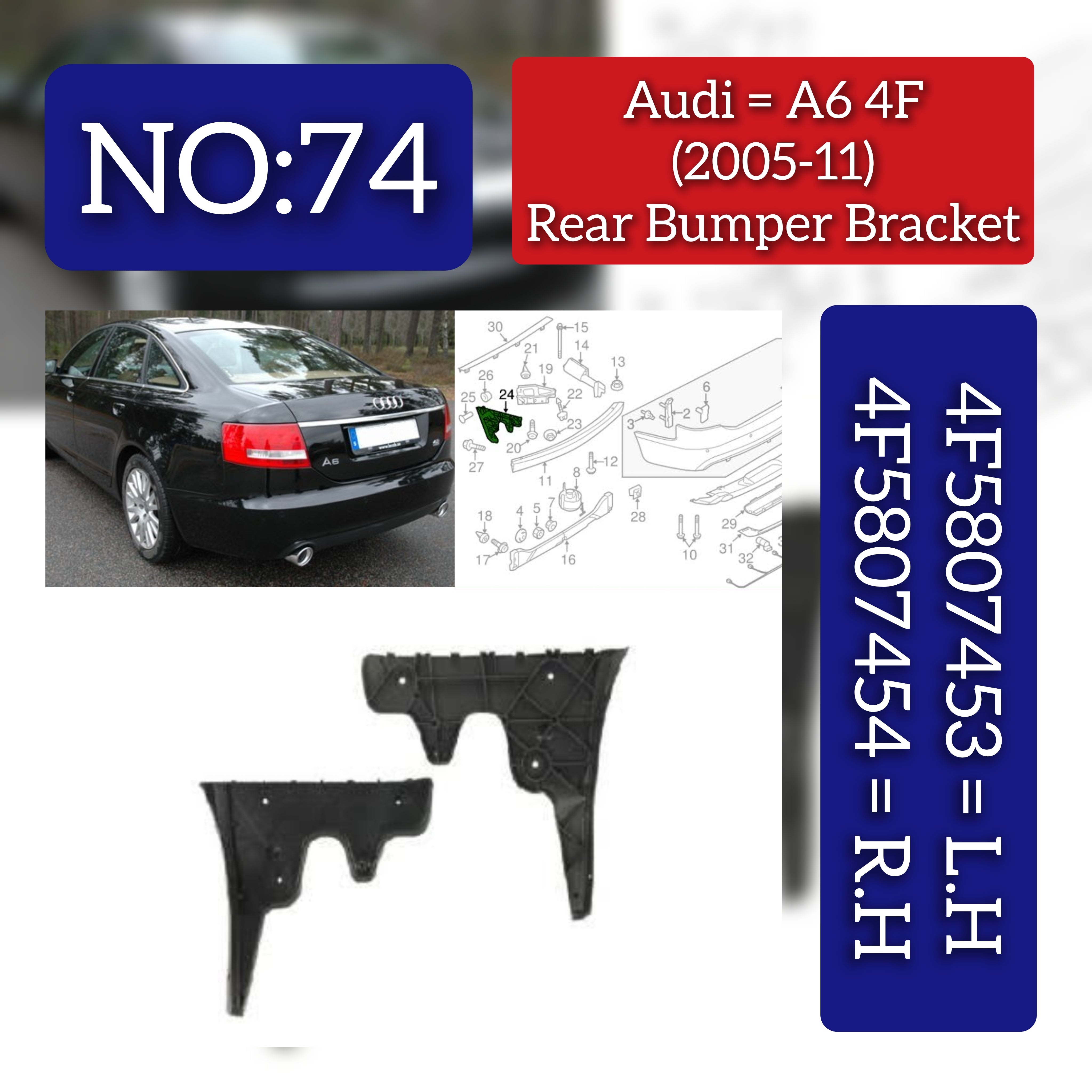 Rear Bumper Bracket Headlight Left 4F5807453 Right 4F5807454 Compatible With Audi A6 4F (2005-2011)