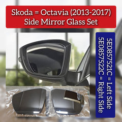 Side Mirror Glass Set Left 5E0857521C  & Right 5E0857522C Compatible With SKODA Octavia (2013-2017)