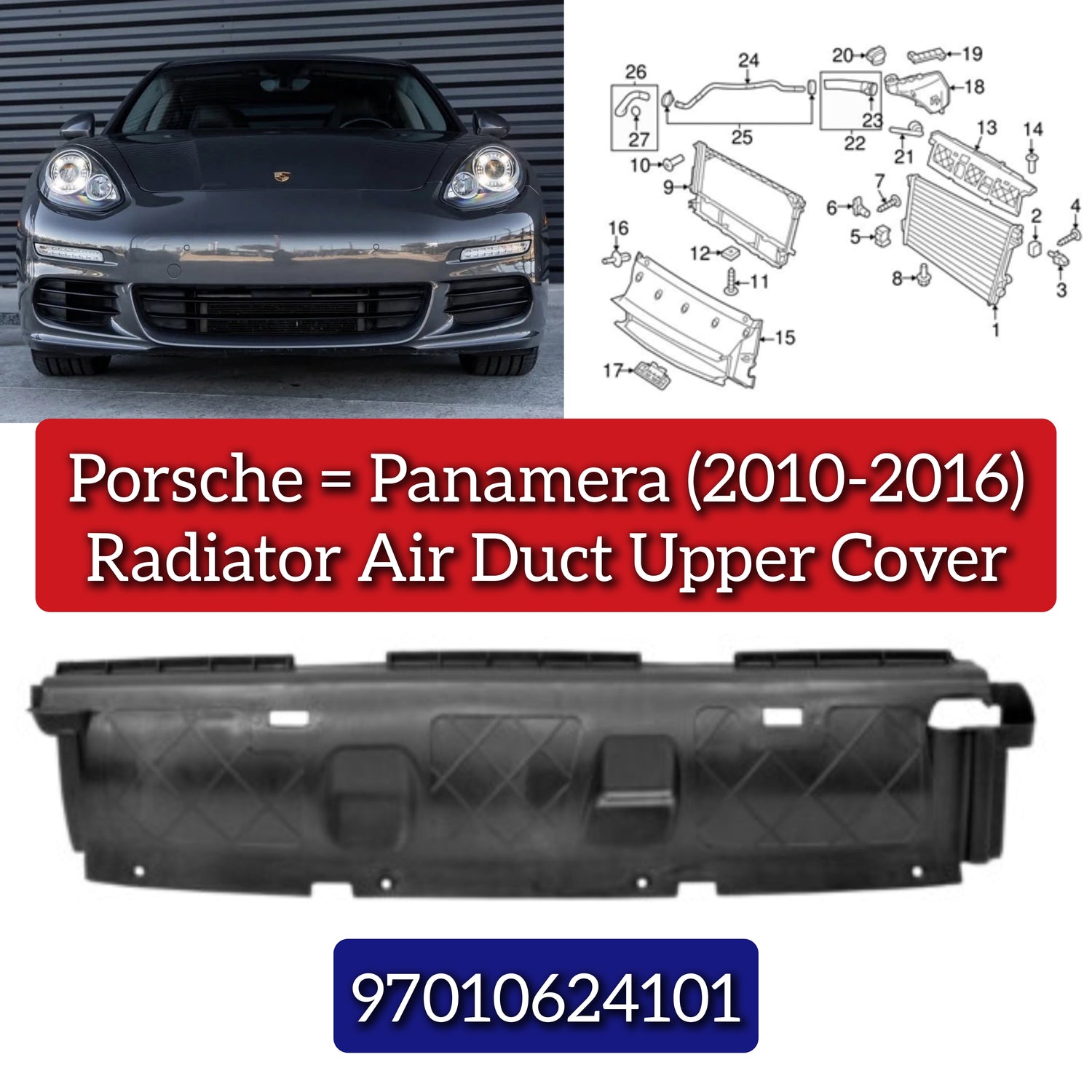 Radiator Upper Air Duct Cover 97010624101 Compatible With Porsche Panamera (2010-2017)