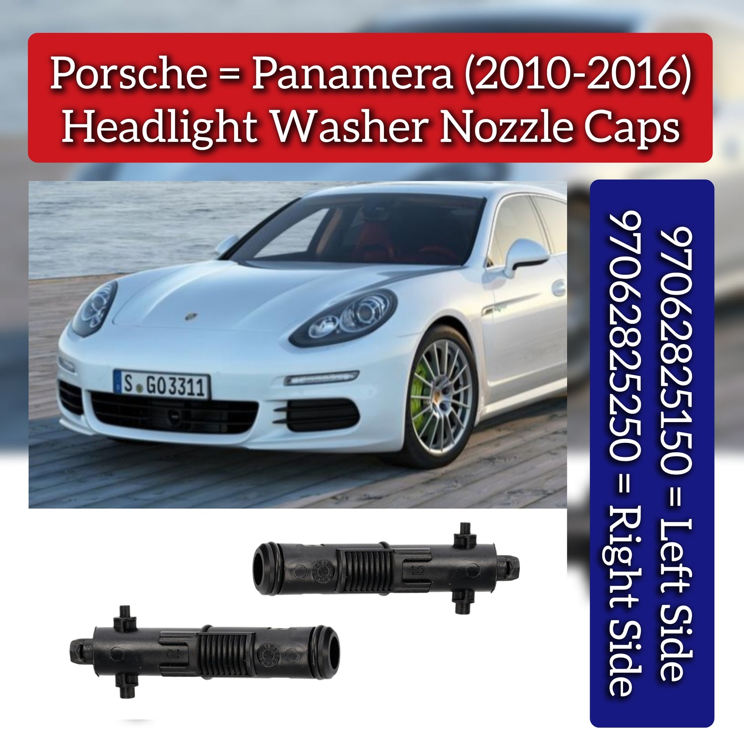 Headlight Washer Nozzle Cap Set Left 97062825150 & Right 97062825250 Compatible With Porsche Panamera (2014-2017)