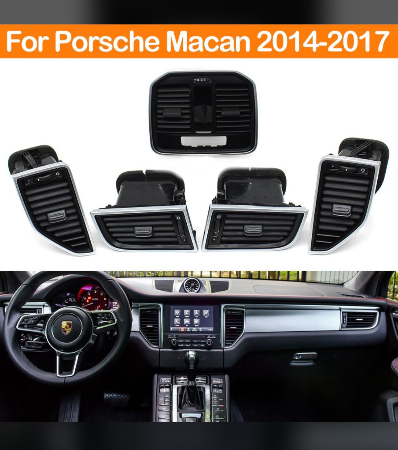 Black Ac Vent Grille Assembly Front-Right 95B819702 & Front-Left 95B819701 & Center-Left 95B819201 & Center-Right 95B819201 & Rear 95B819203B Compatible With Porsche Macan