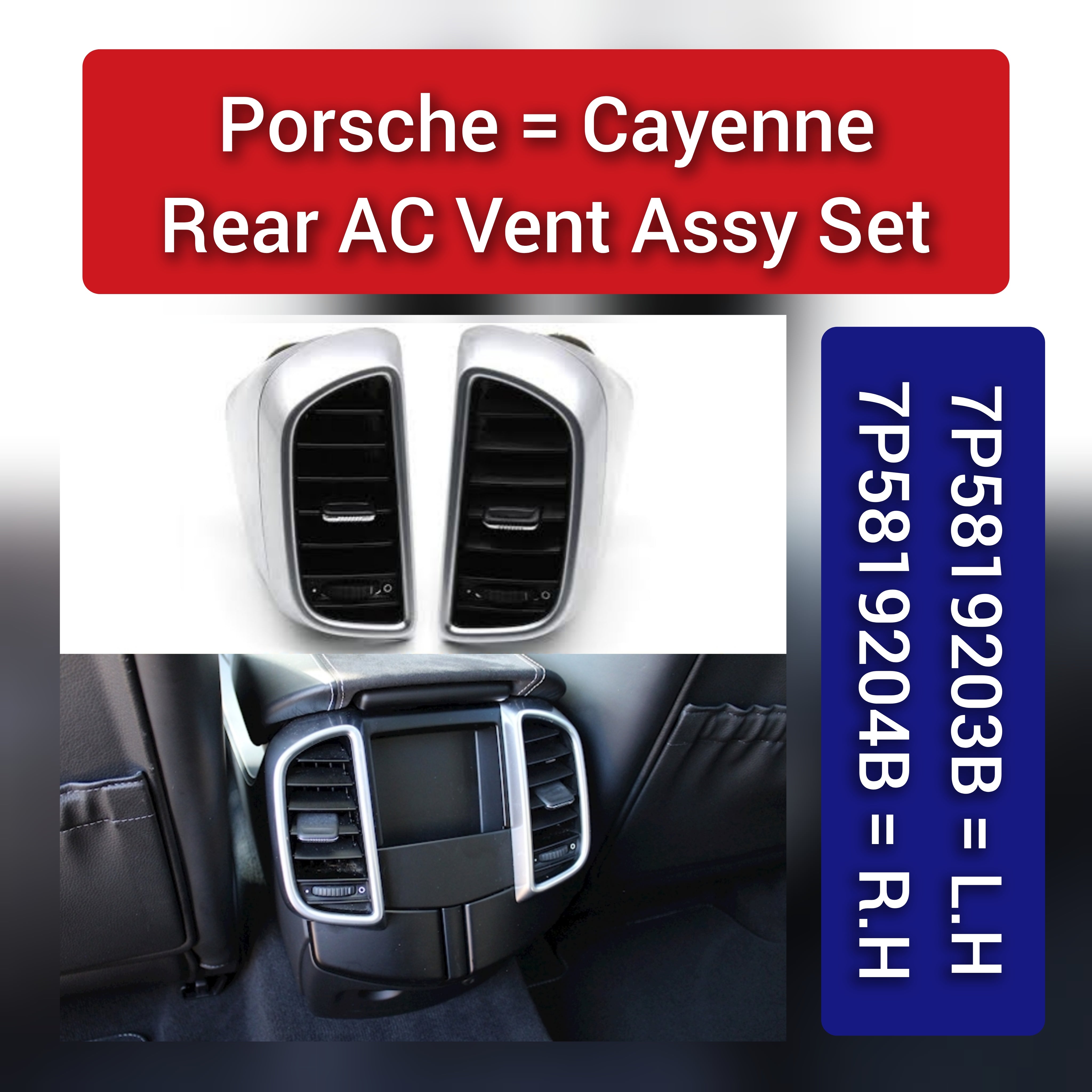 Black Ac Vent Grille Assembly Front-Right 7P5819704D  & Front-Left 7P5819703D & Center-Left 7P5819727E & Center-Right 7P5819728E & Rear-Left 7P5819203B & Rear-Right 7P5819204B  Compatible With PORCHE CAYENNE