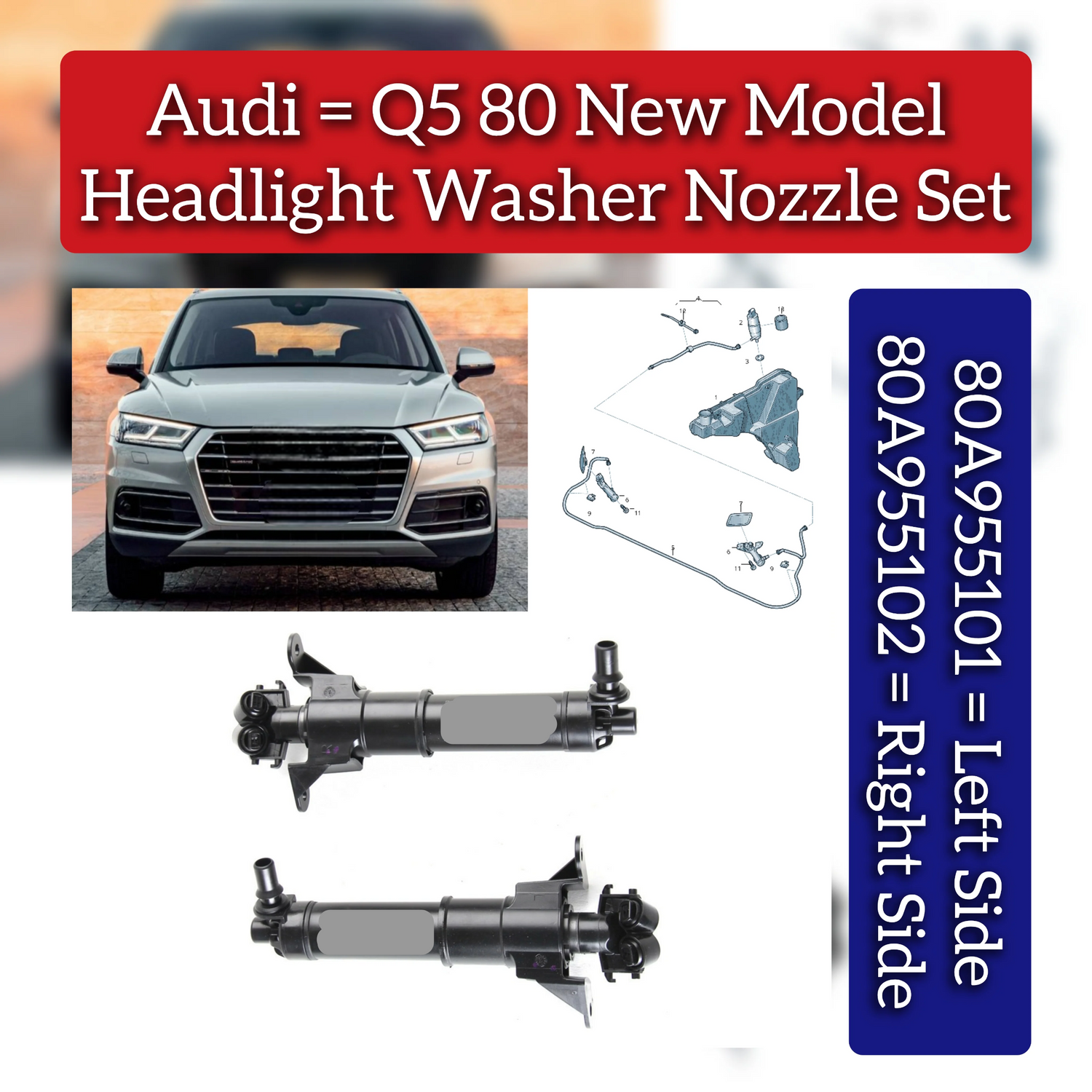 Headlight Washer Nozzle Set Left 80A955101 80D955101 Right 80A955102 80D955102 Compatible With AUDI Q5 (FYB, FYG)