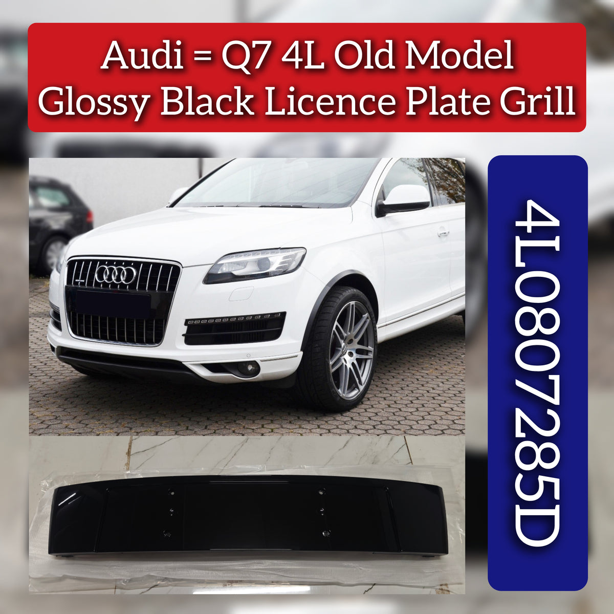Glossy Black Licence Plate Grill 4L0807285D Compatible With Audi Q7 4L Old Model
