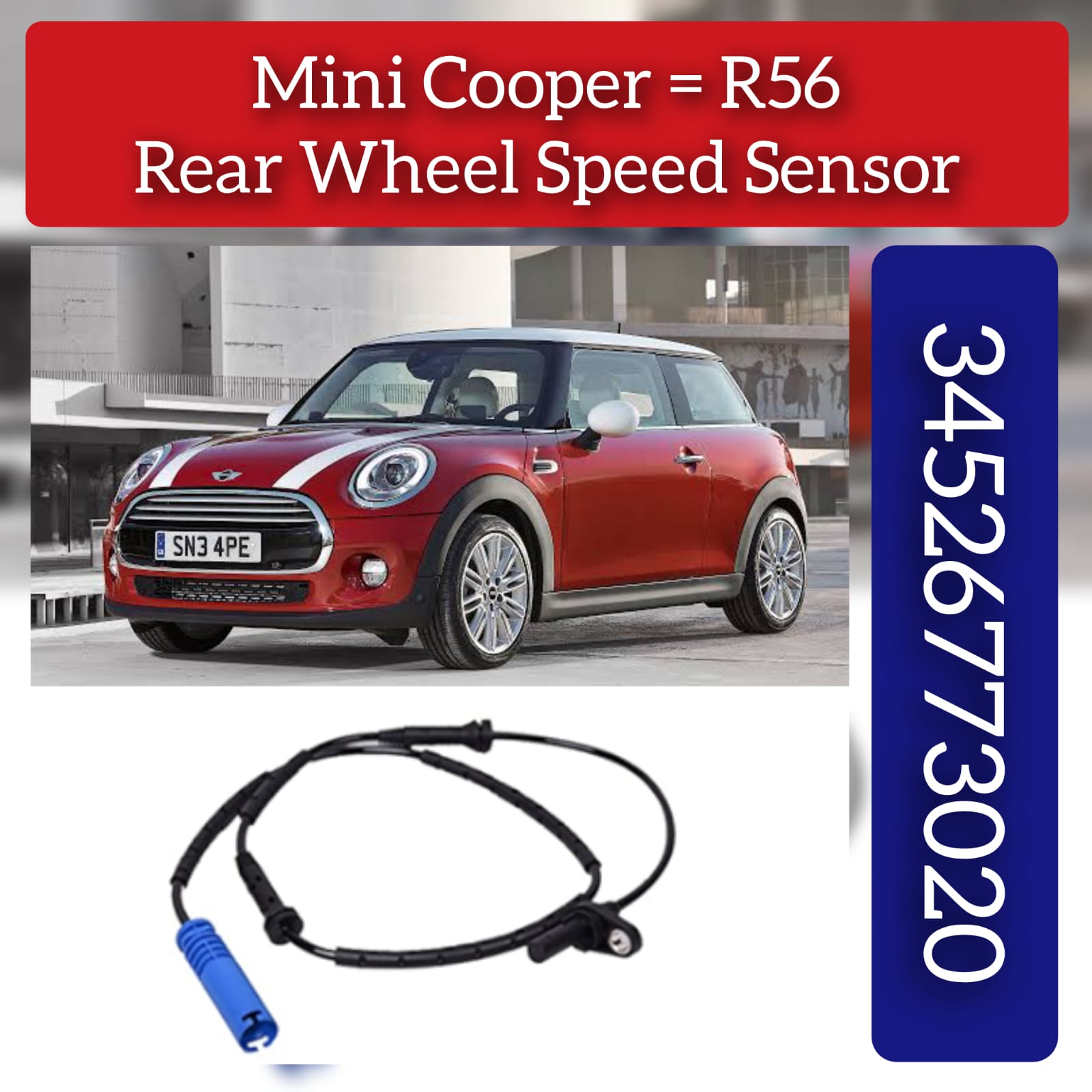 Rear Left/Right ABS Wheel Speed Sensor 34526773020 34526793820 34526851501 Compatible With MINI R56