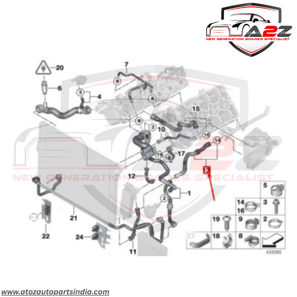 Coolant Hose 17127575429 Compatible BMW 7 (F01, F02, F03, F04) Tag No.199