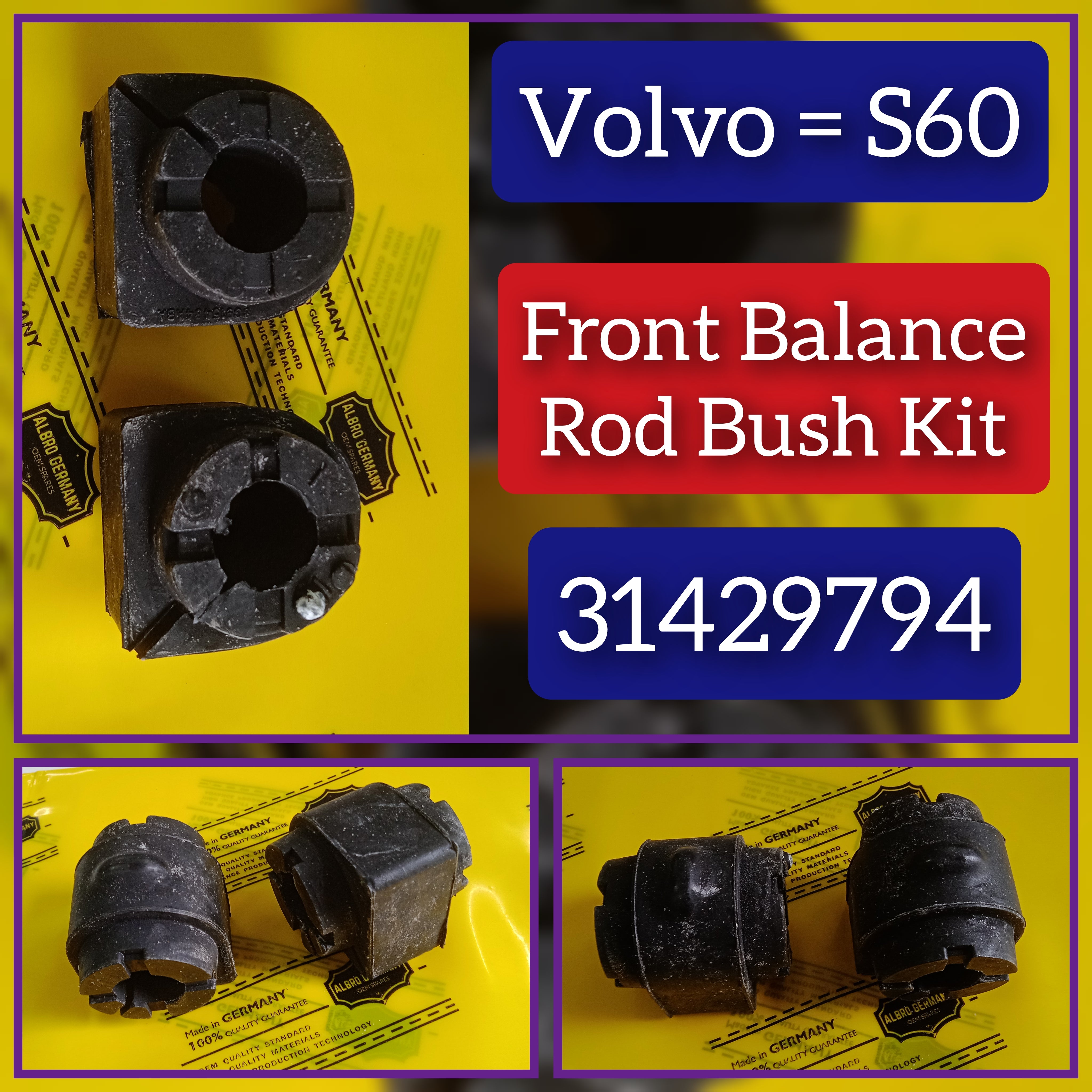 Front Stabilizer Sway Bar Bushing Kit 31429794 Compatible With VOLVO S60