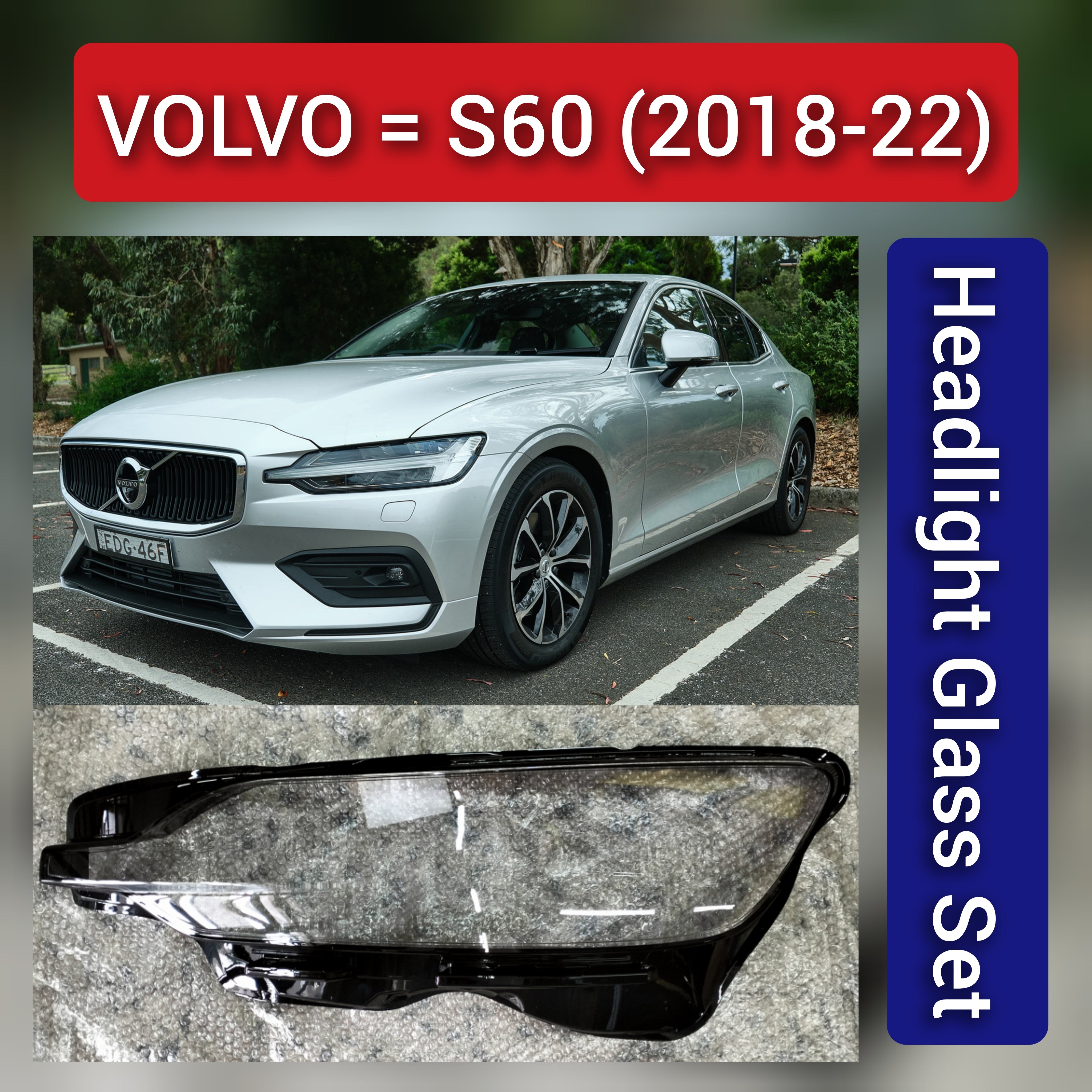 Front Headlight Glass Compatible with VOLVO S60 2018 - 2022.