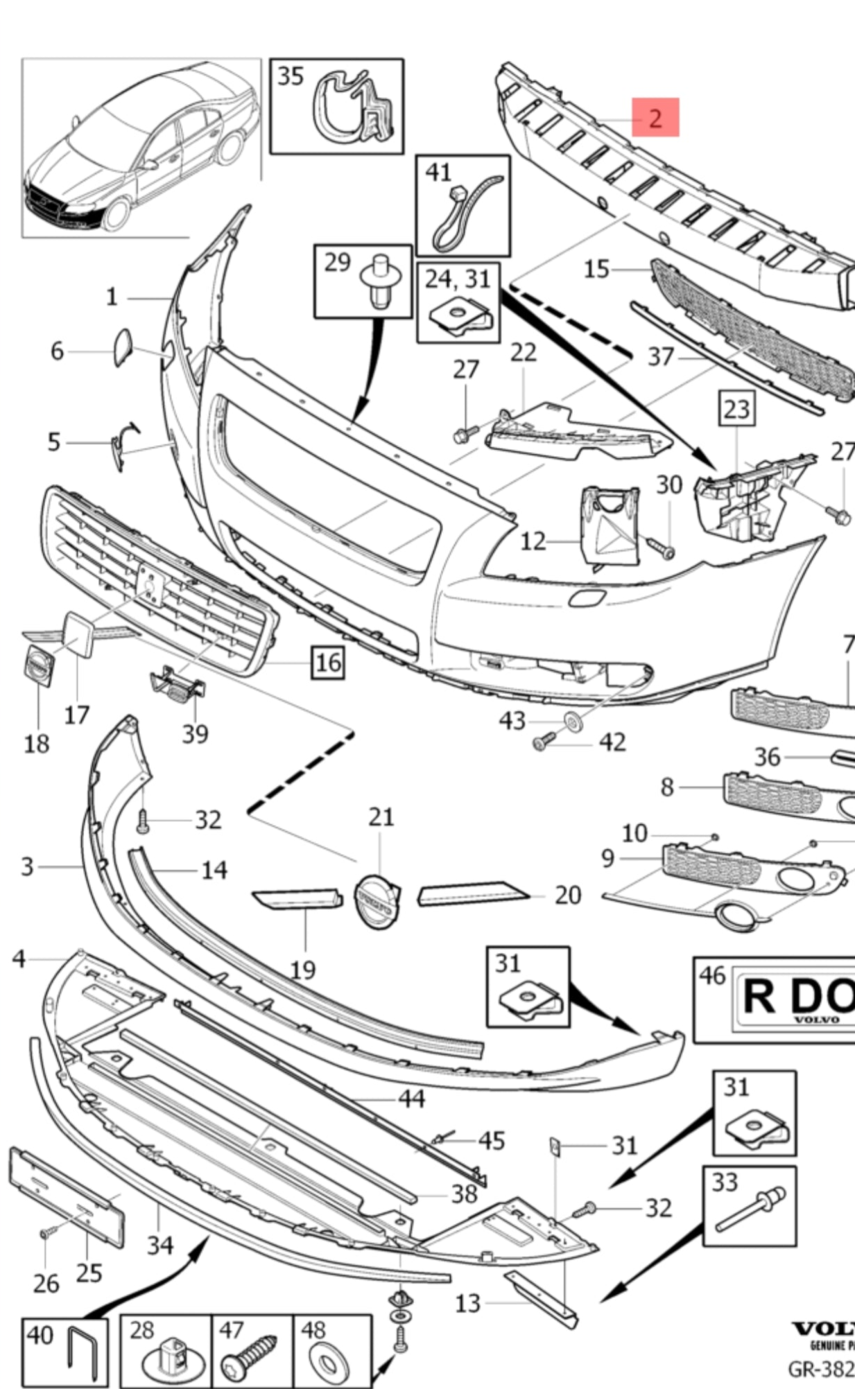 Front Bumper Foam 30698551 30796012 Compatible With VOLVO S80 (2006-2011)