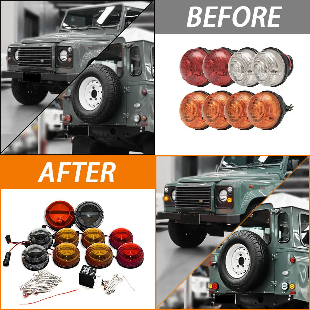 Front Rear Reverse Fog Side Lights 10PCs/Kit Smoke Lens Complete Led Lamp Upgrade Kit Compatible With Land Rover Defender 1990-2016