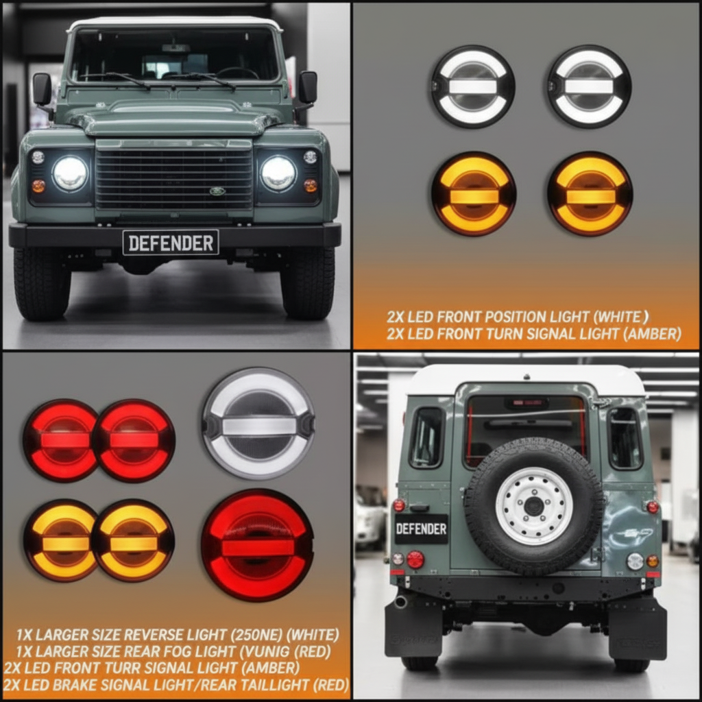 Front Rear Reverse Fog Side Lights 10PCs/Kit Smoke Lens Complete Led Lamp Upgrade Kit Compatible With Land Rover Defender 1990-2016