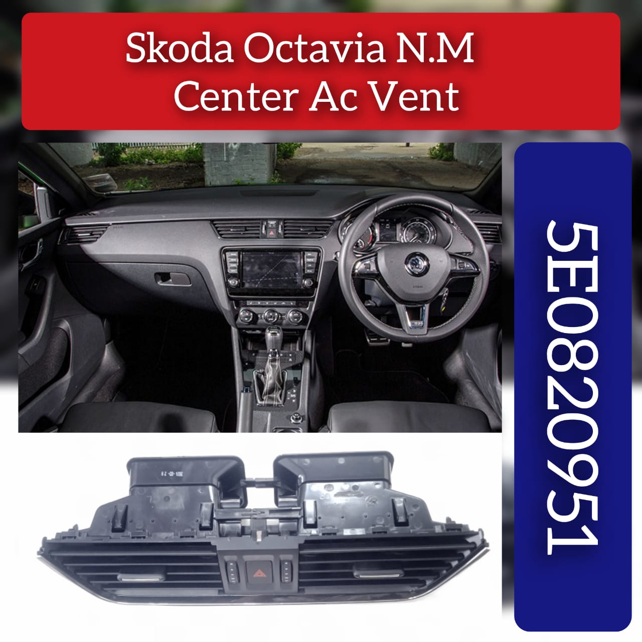 Black Ac Vent Grille Assembly Center 5E0820951  Right 5E0820951  Left 3VD819701  Rear 5ED819203 Left 5E0819701-A  Right 5E0819702-A Compatible With Skoda Octavia (New Model)