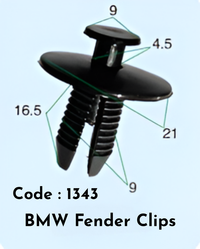 Fender Clips {Set Of 10} Code:1343 Compatible With BMW