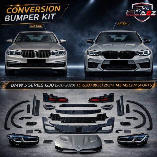 A To Z Compatible With BMW 5 Series G30 (2017-2020) Το G30 F90 Lci 2021+ M5 M5Cs M Sports Upgrade Facelift Conversion Body Kit Bumper Cs Hood Trunk Headlight Taillight CC-6344 (Shipping Cost Not Included In Price)